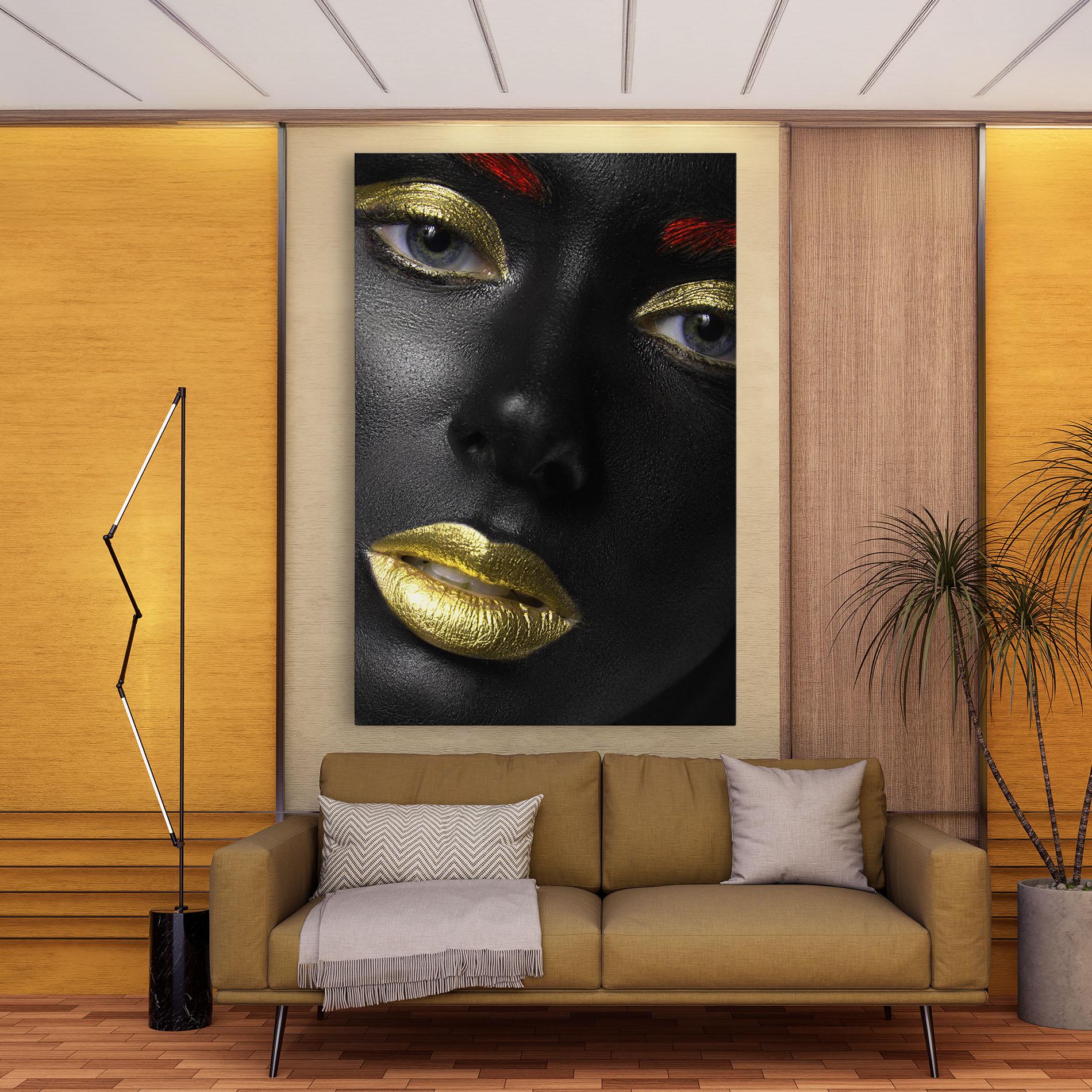 Leinwandbild Gold Make Up And Lips mockup 9