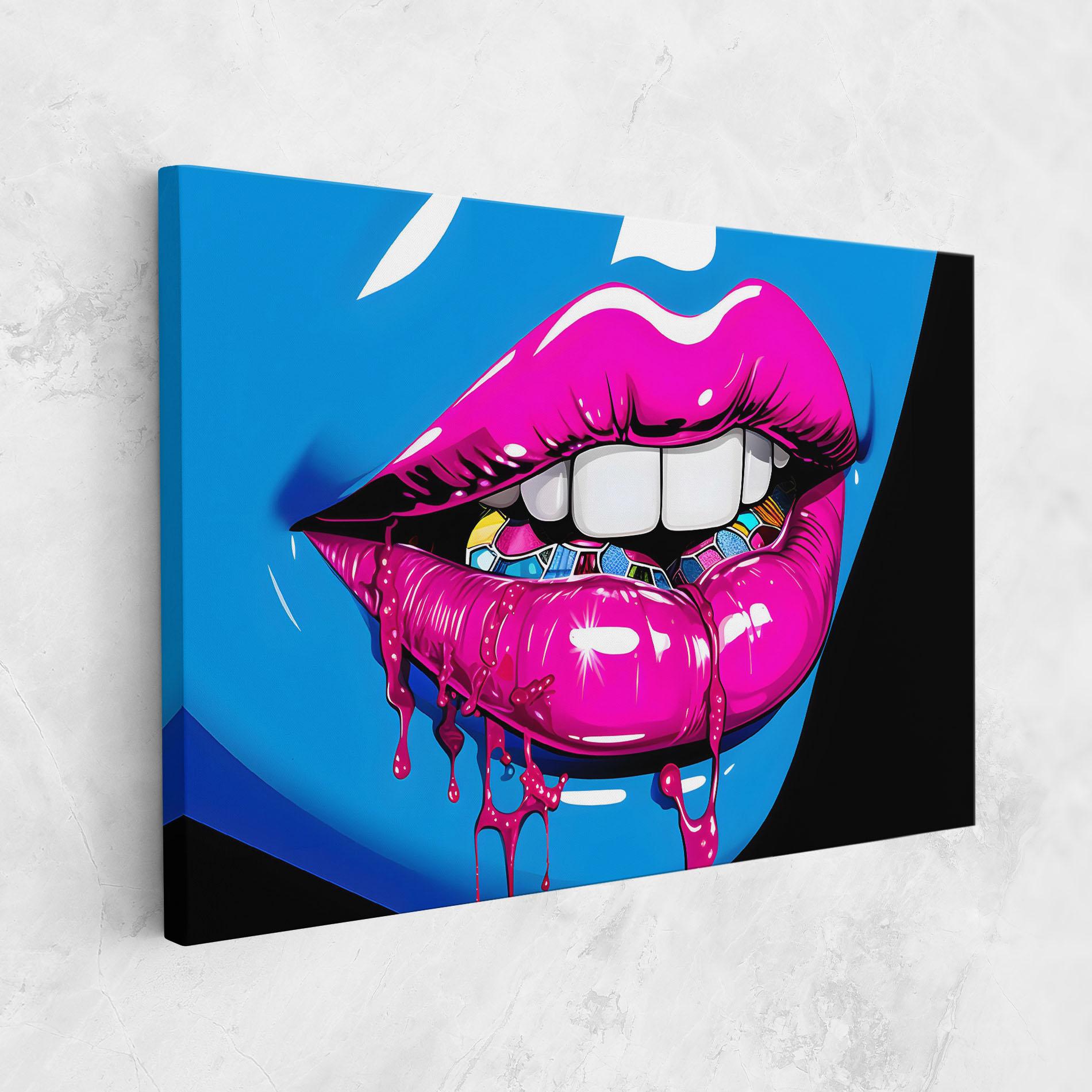Leinwandbild Blue Pink Lips Art mockup 1