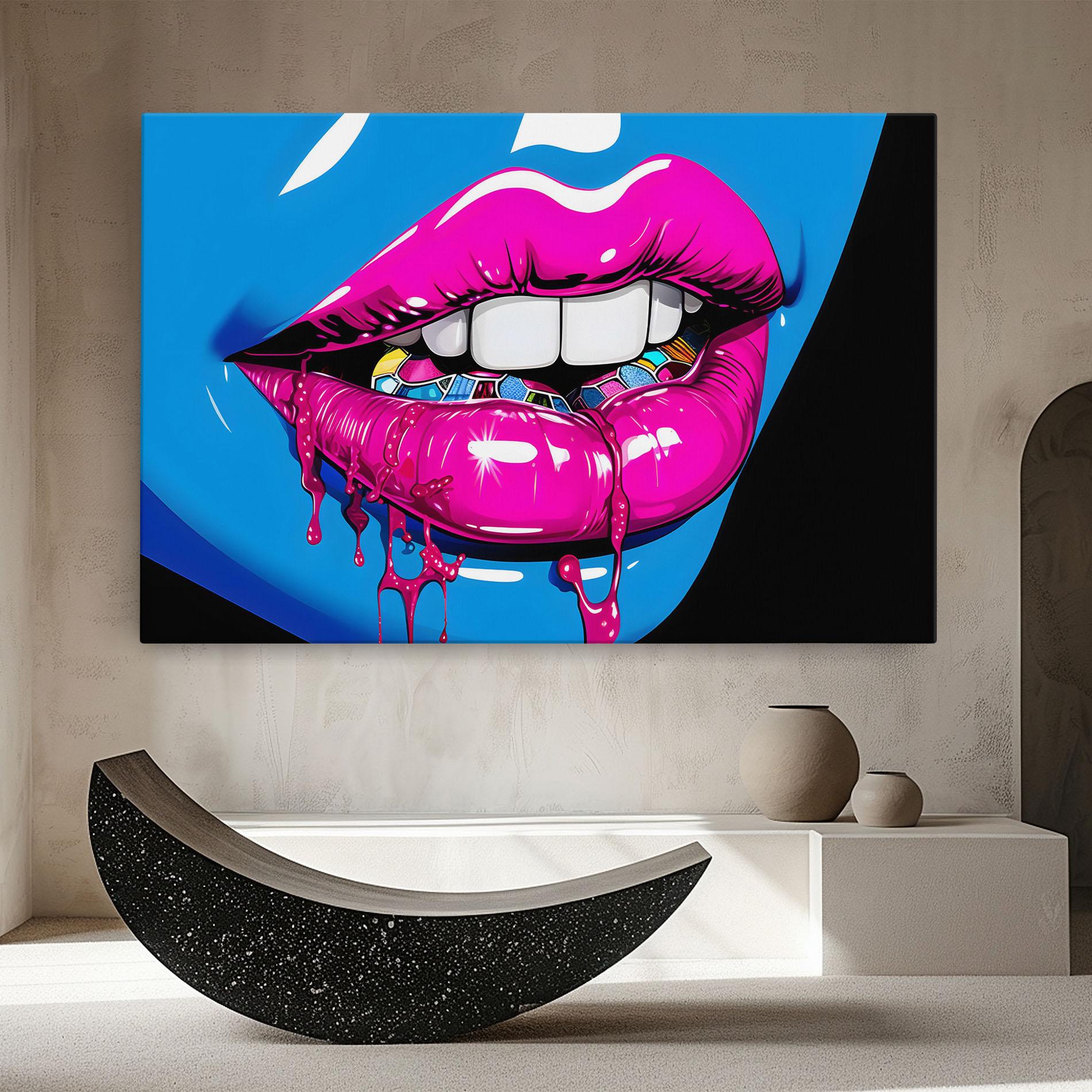 Leinwandbild Blue Pink Lips Art mockup 8