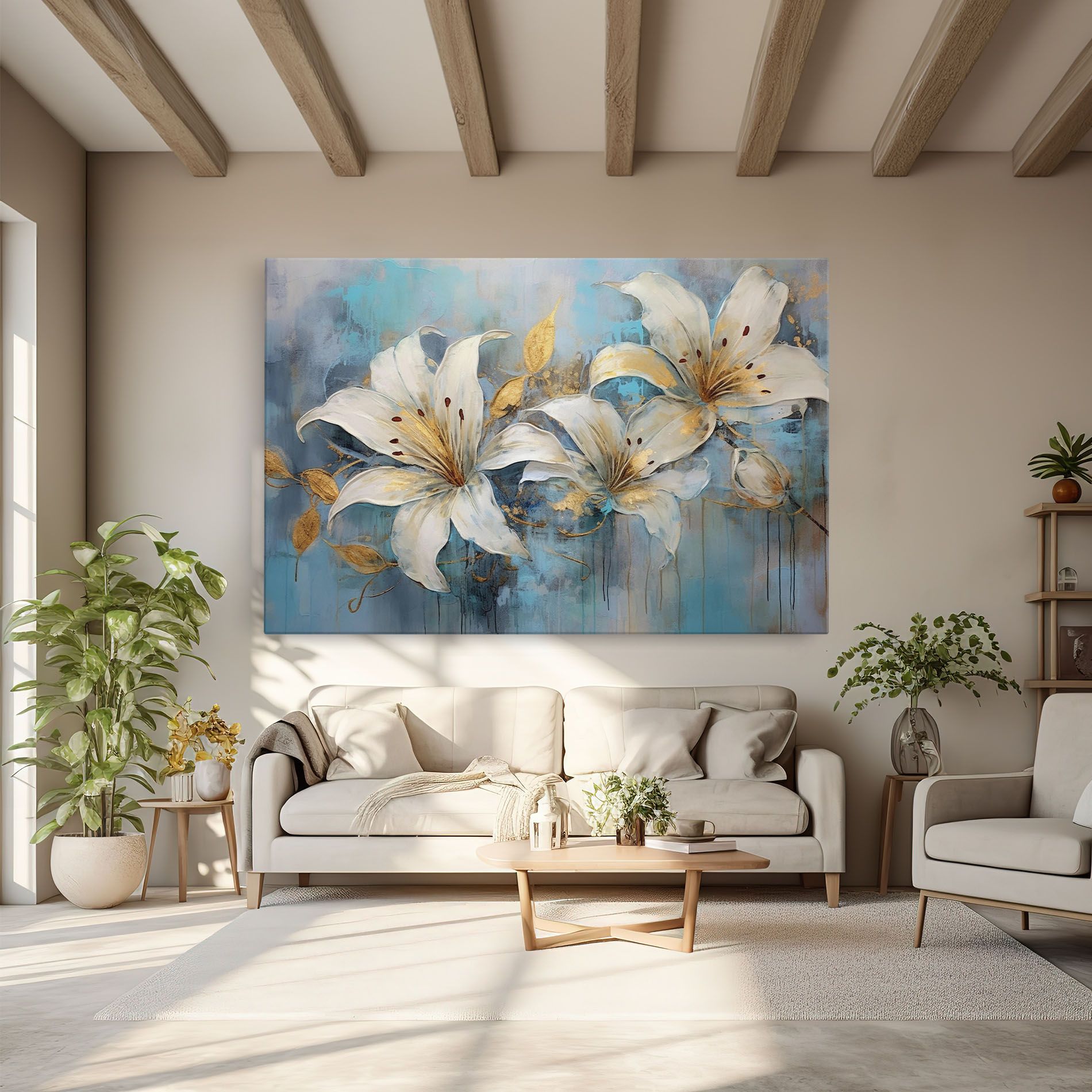 Leinwandbild Lily With Gold Painting