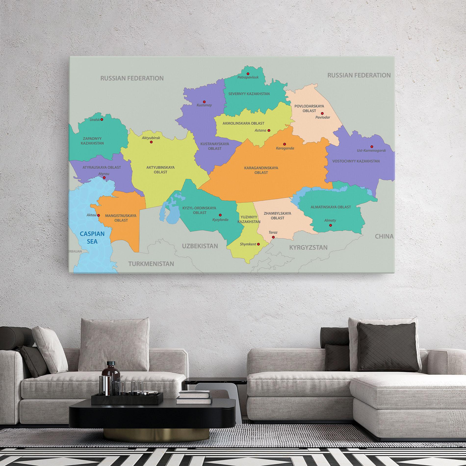 Leinwandbild Kazakhstan Color Map mockup 2