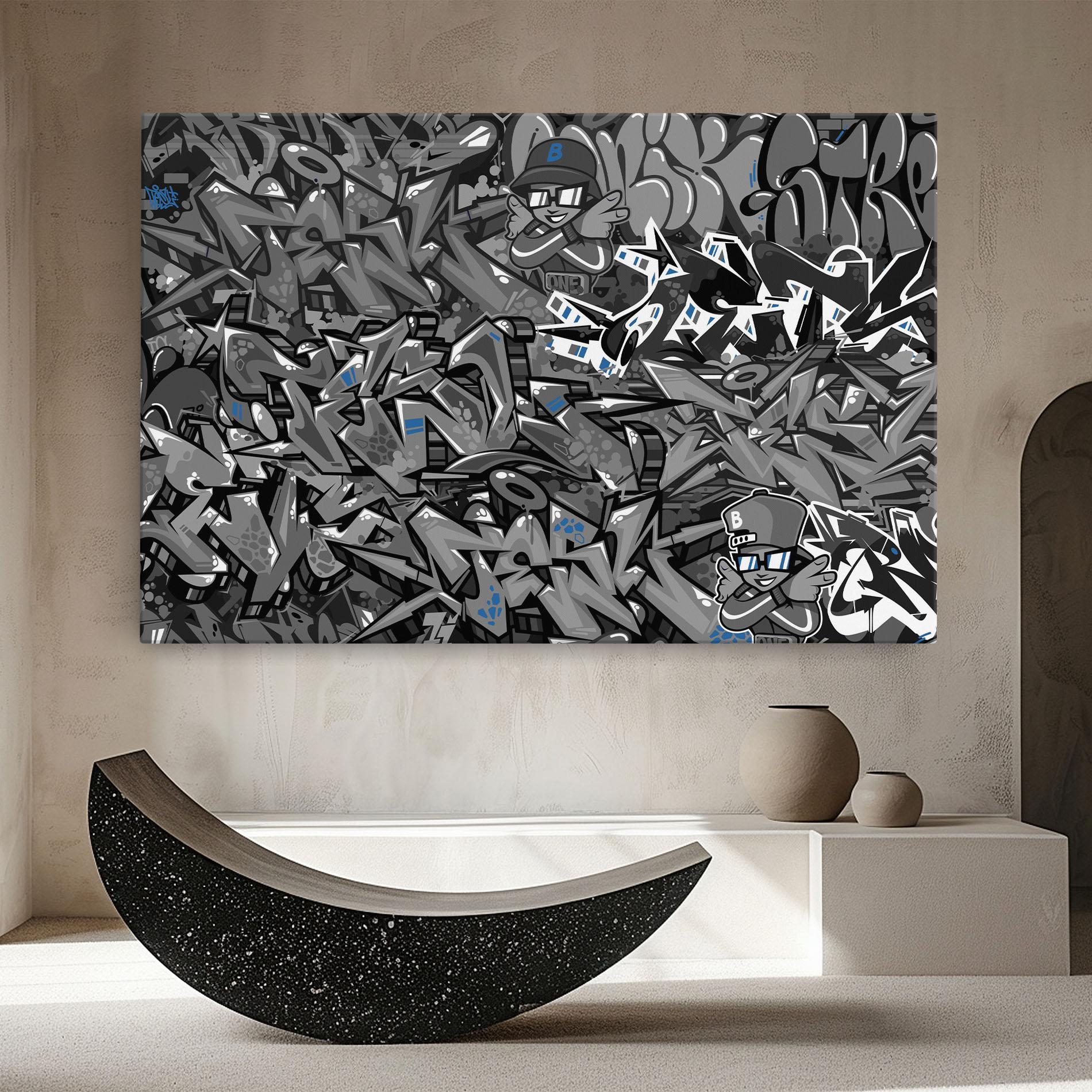 Leinwandbild Grey Blue Graffiti mockup 8