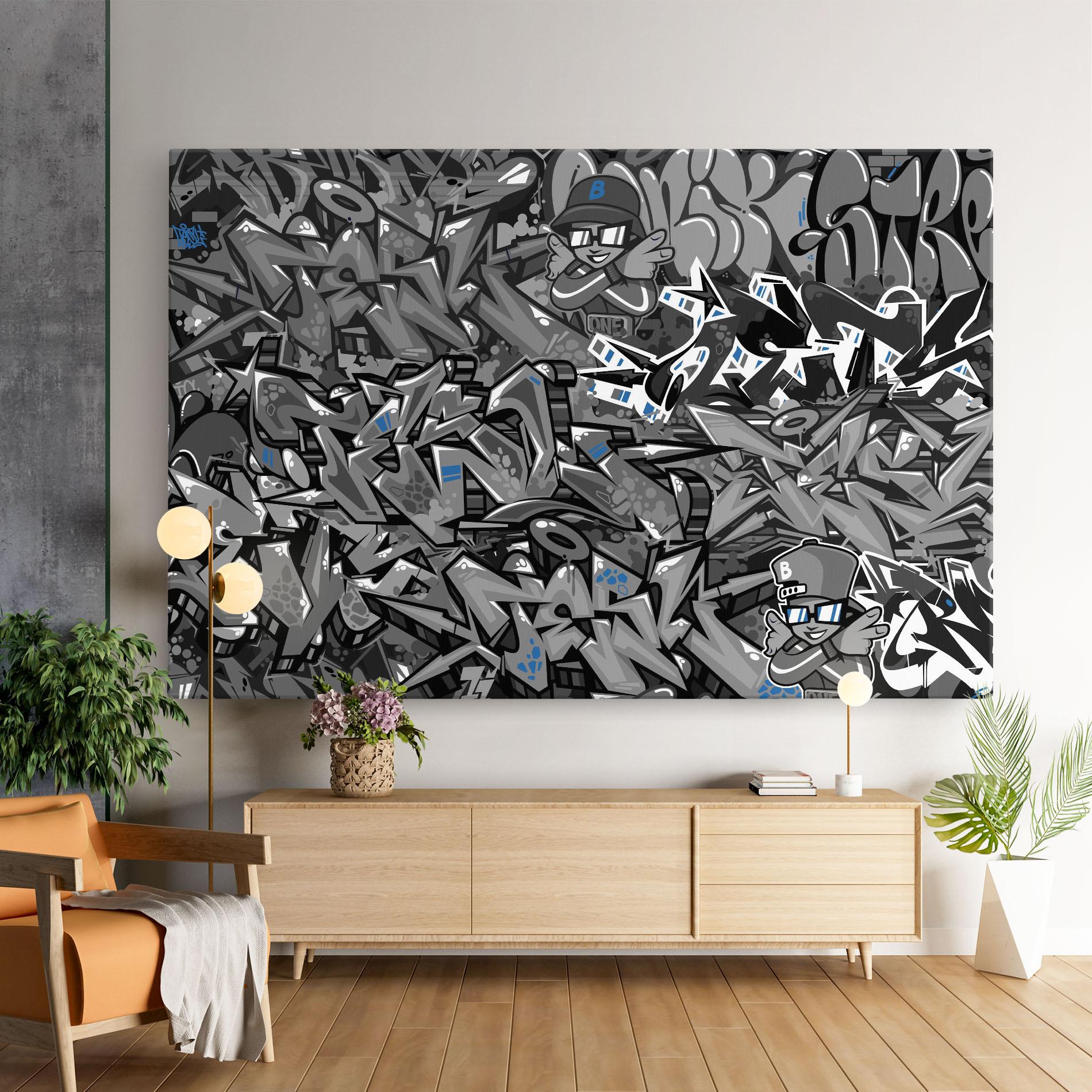 Leinwandbild Grey Blue Graffiti mockup 9