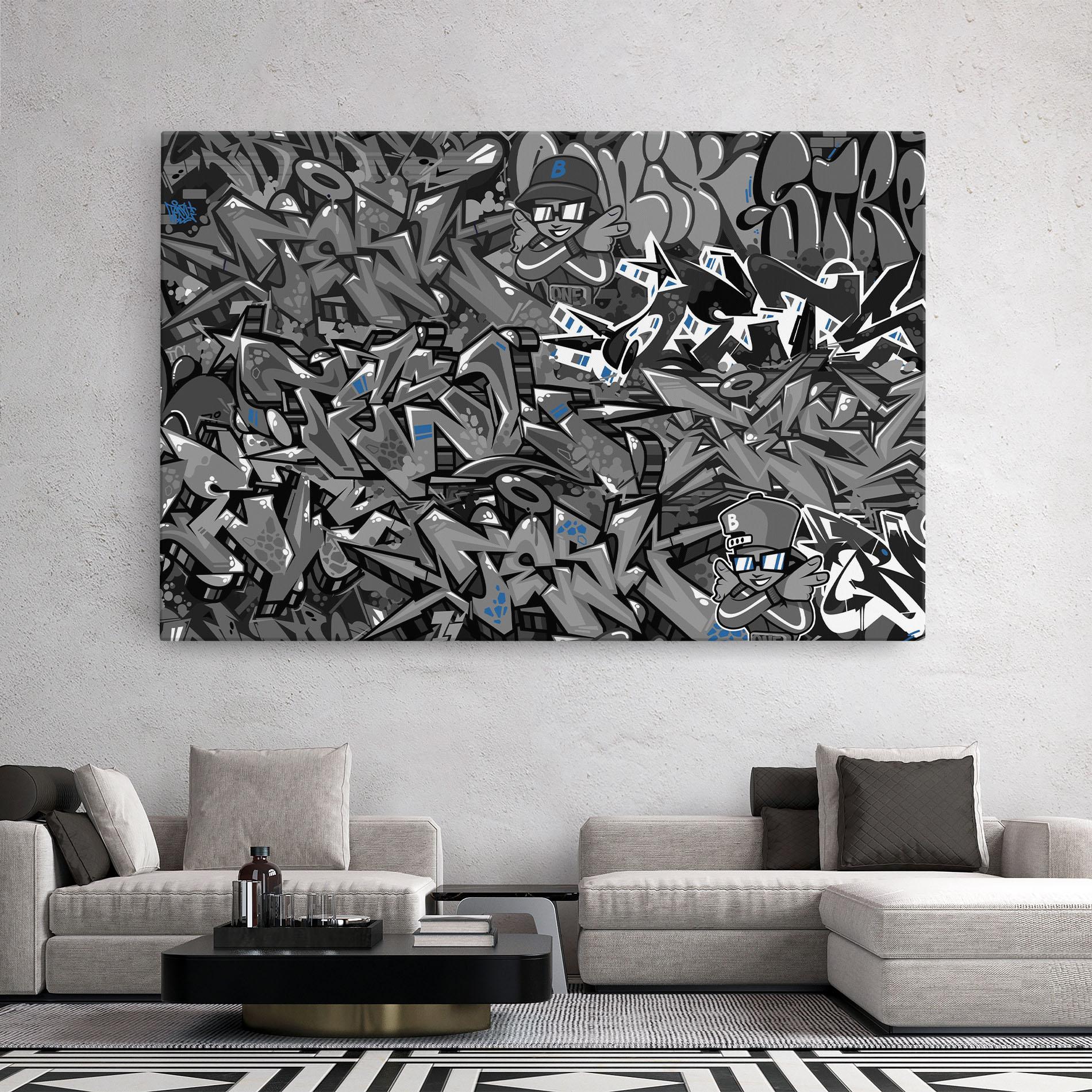 Leinwandbild Grey Blue Graffiti mockup 2