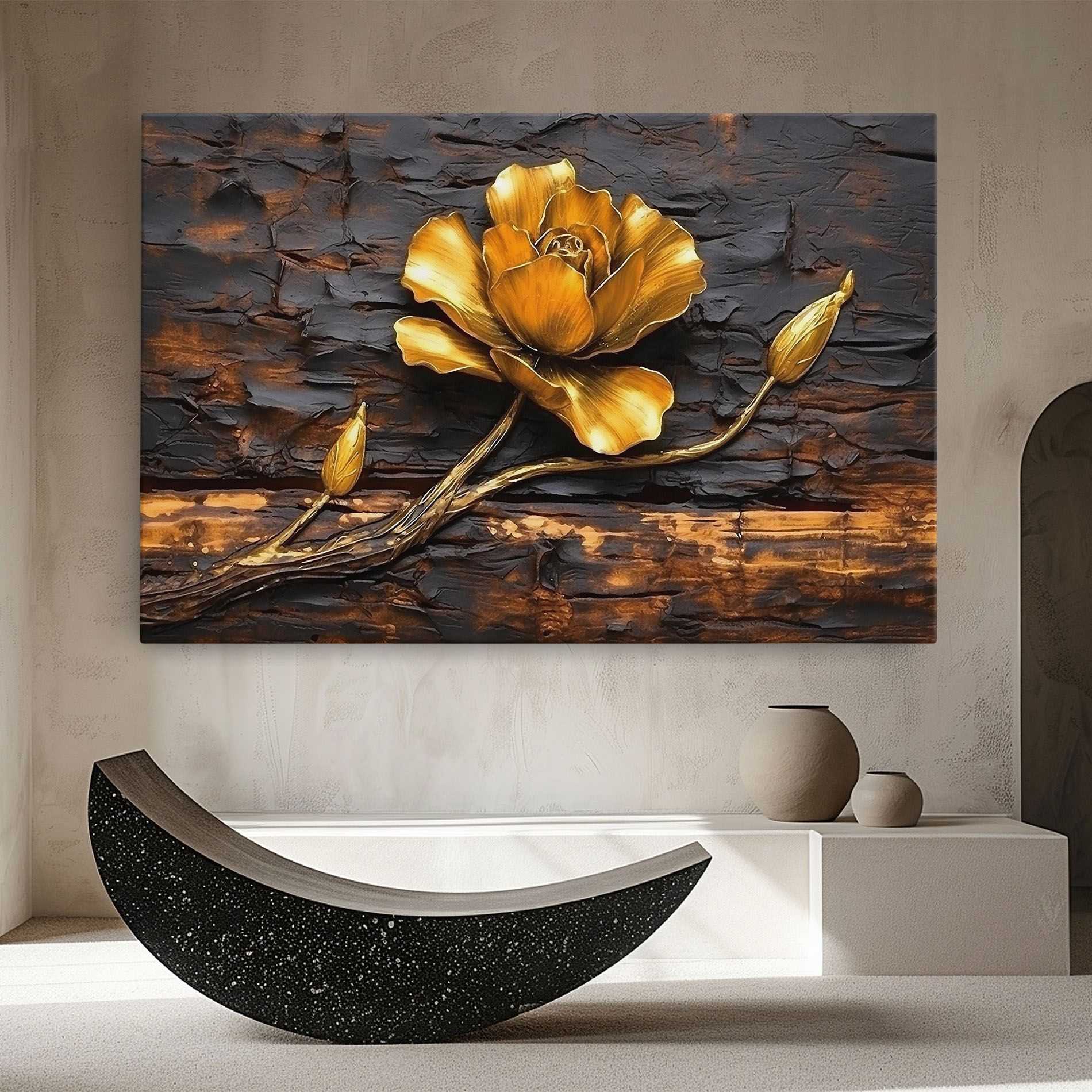 Leinwandbild Golden Rose On Wood