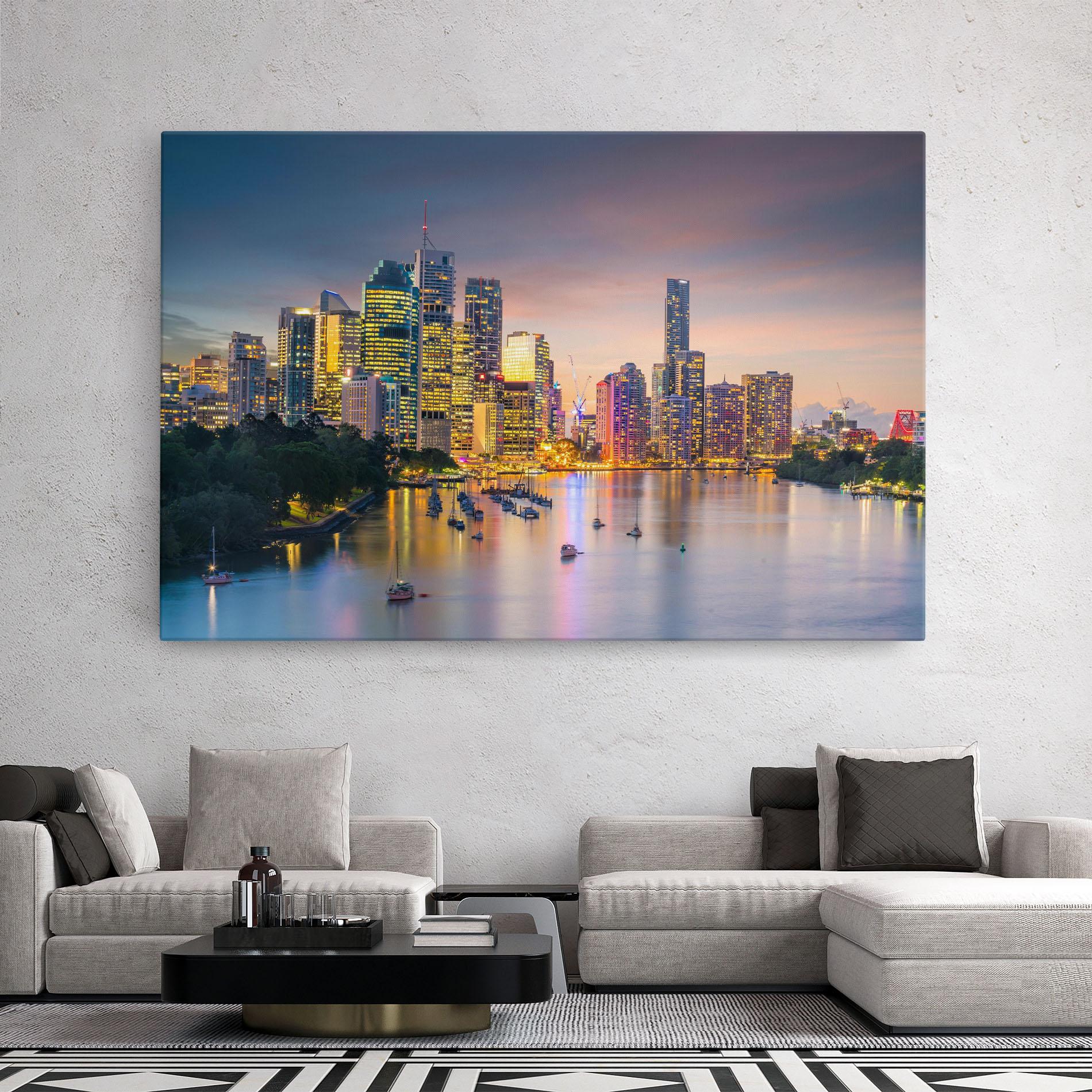 Leinwandbild Brisbane City Skyline mockup 2