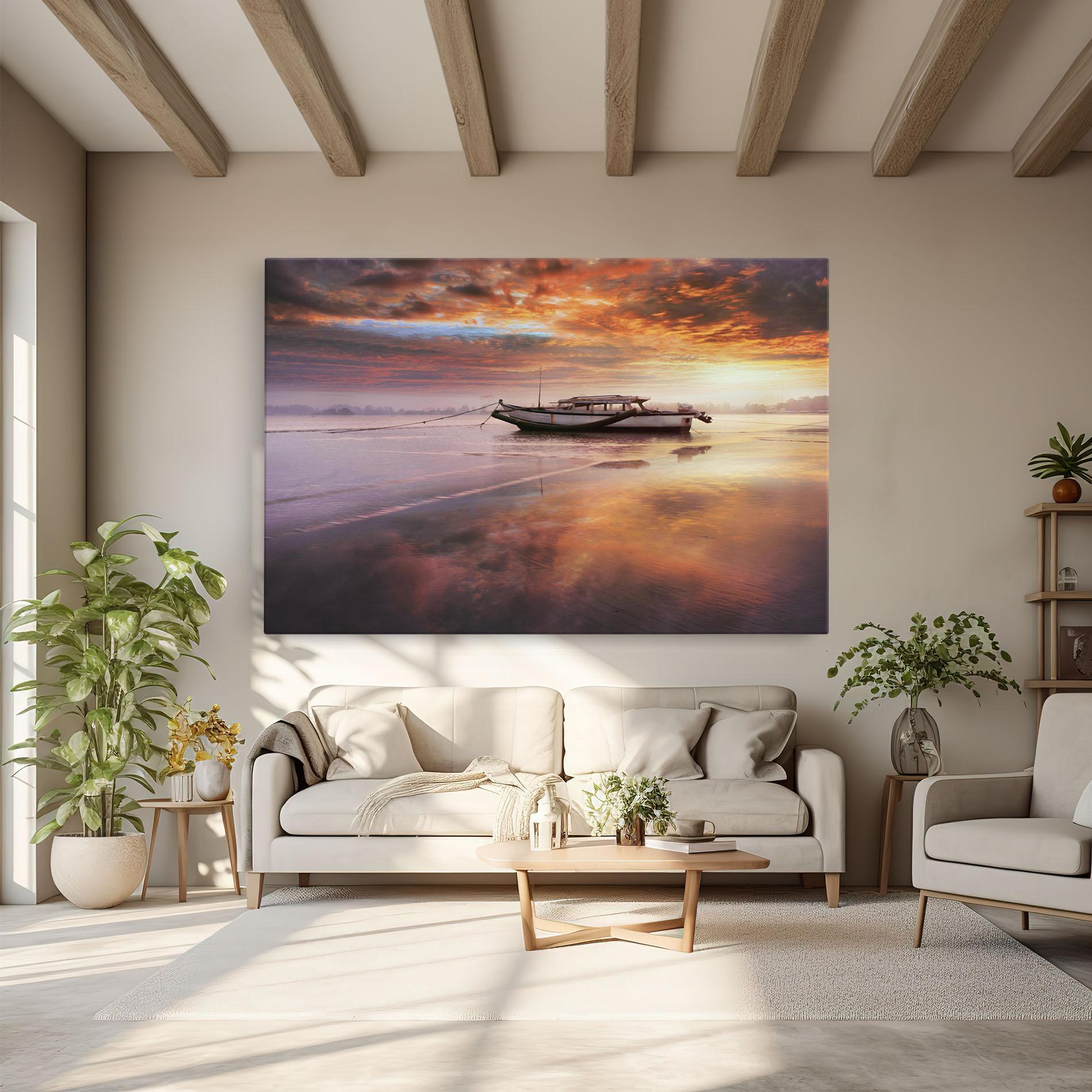 Leinwandbild Beauty Boat Sunrise mockup 6