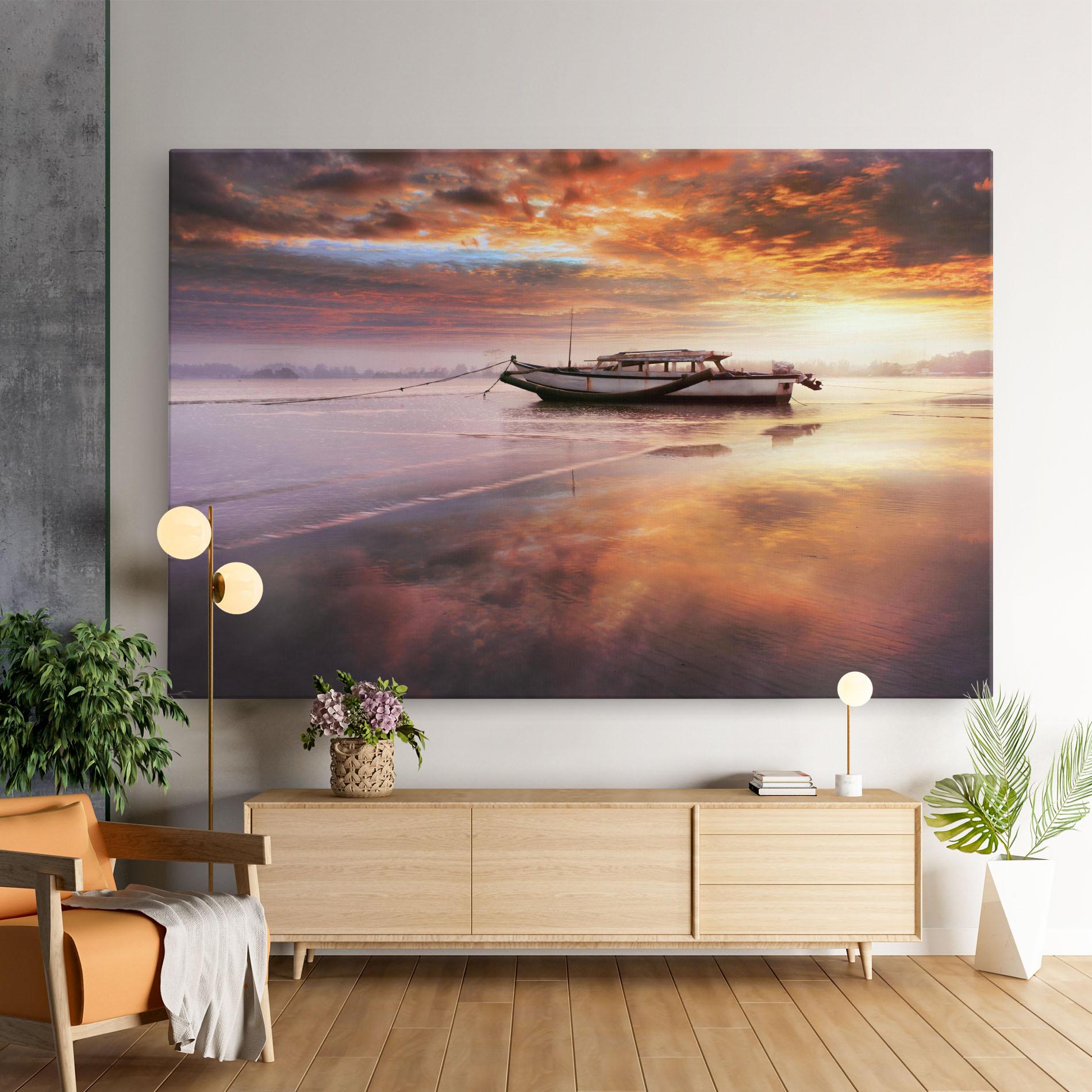 Leinwandbild Beauty Boat Sunrise mockup 9