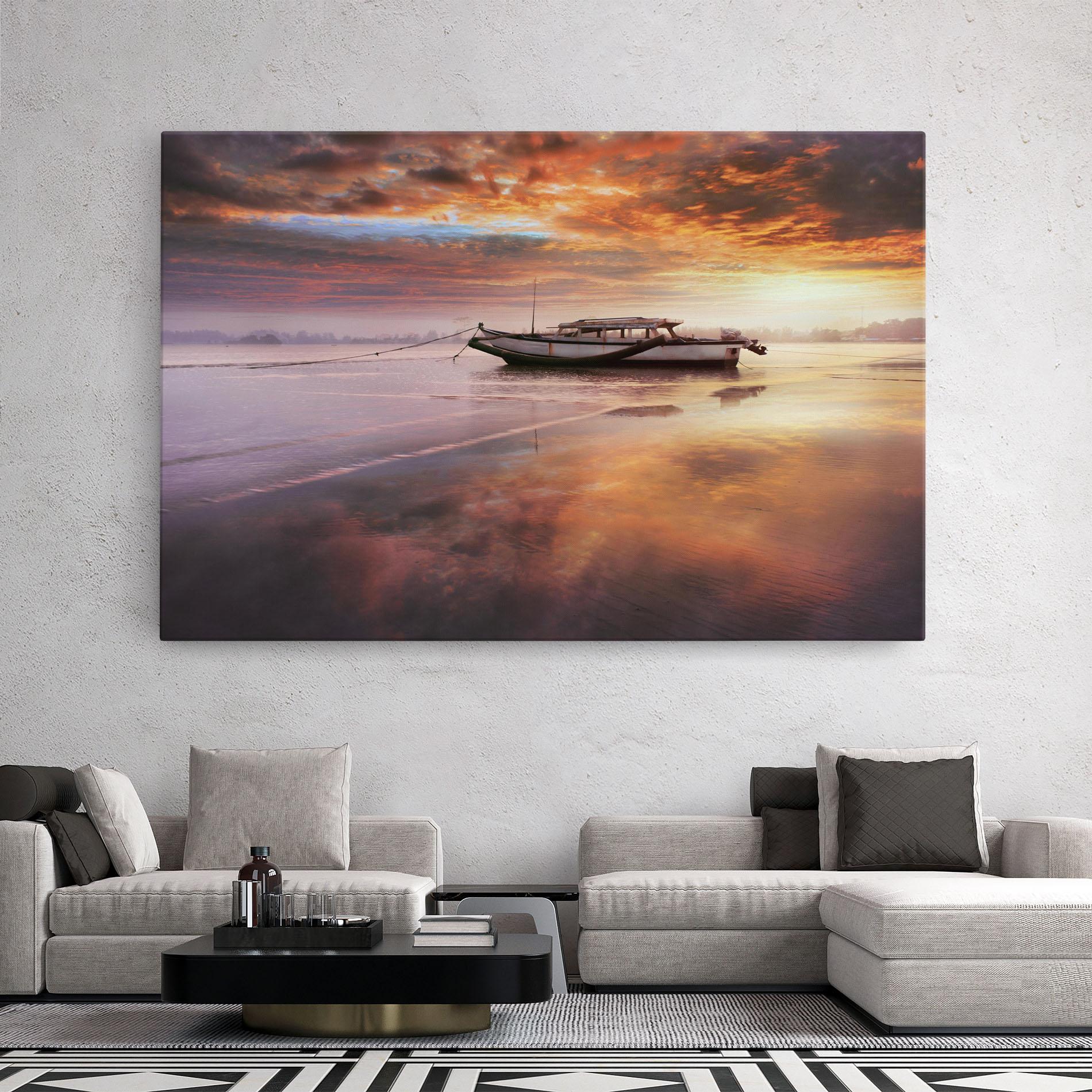Leinwandbild Beauty Boat Sunrise mockup 2
