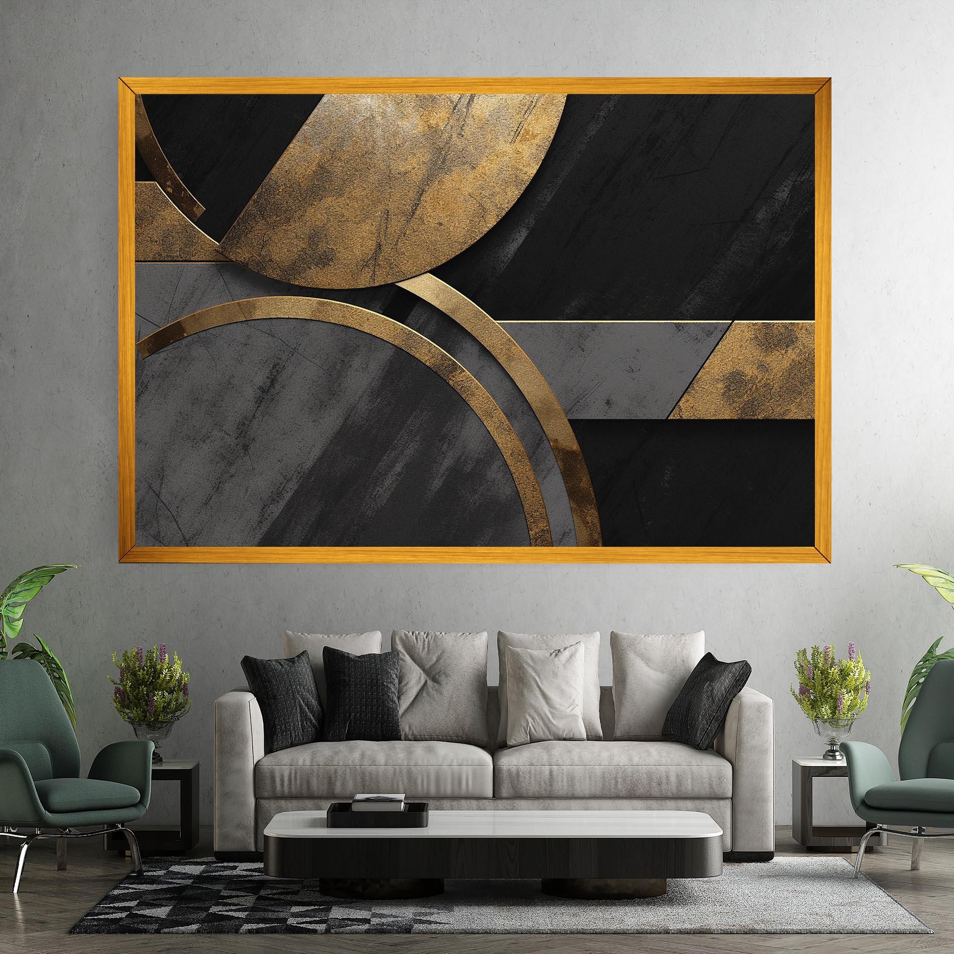 Leinwandbild Grey With Gold Painting mockup 7