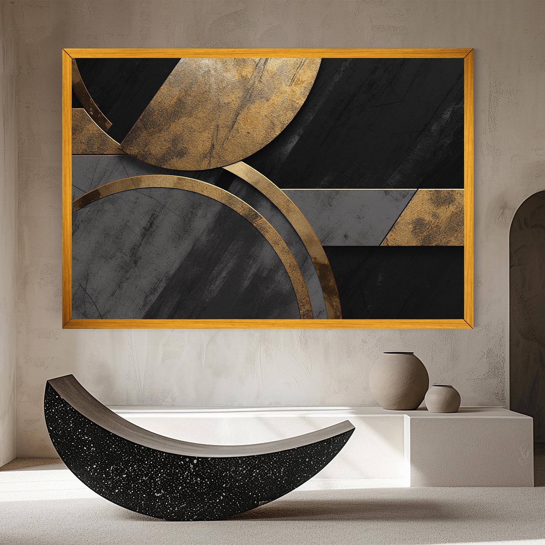 Leinwandbild Grey With Gold Painting mockup 8
