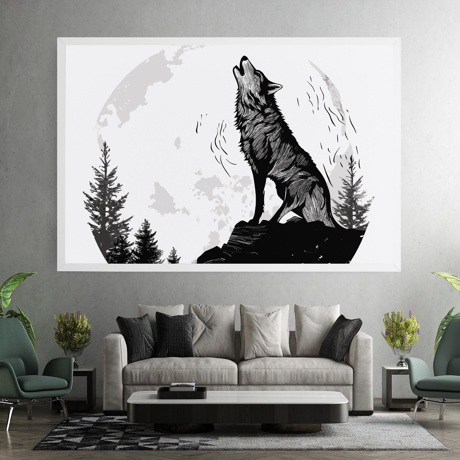 Leinwandbild Grey Moon Wolf mockup 7