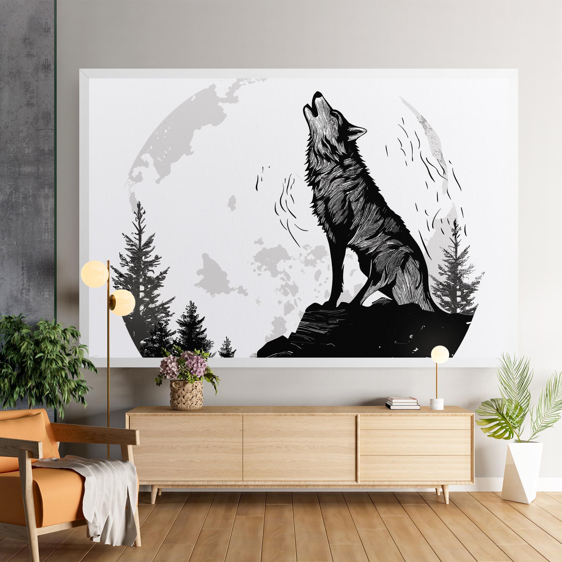 Leinwandbild Grey Moon Wolf mockup 9