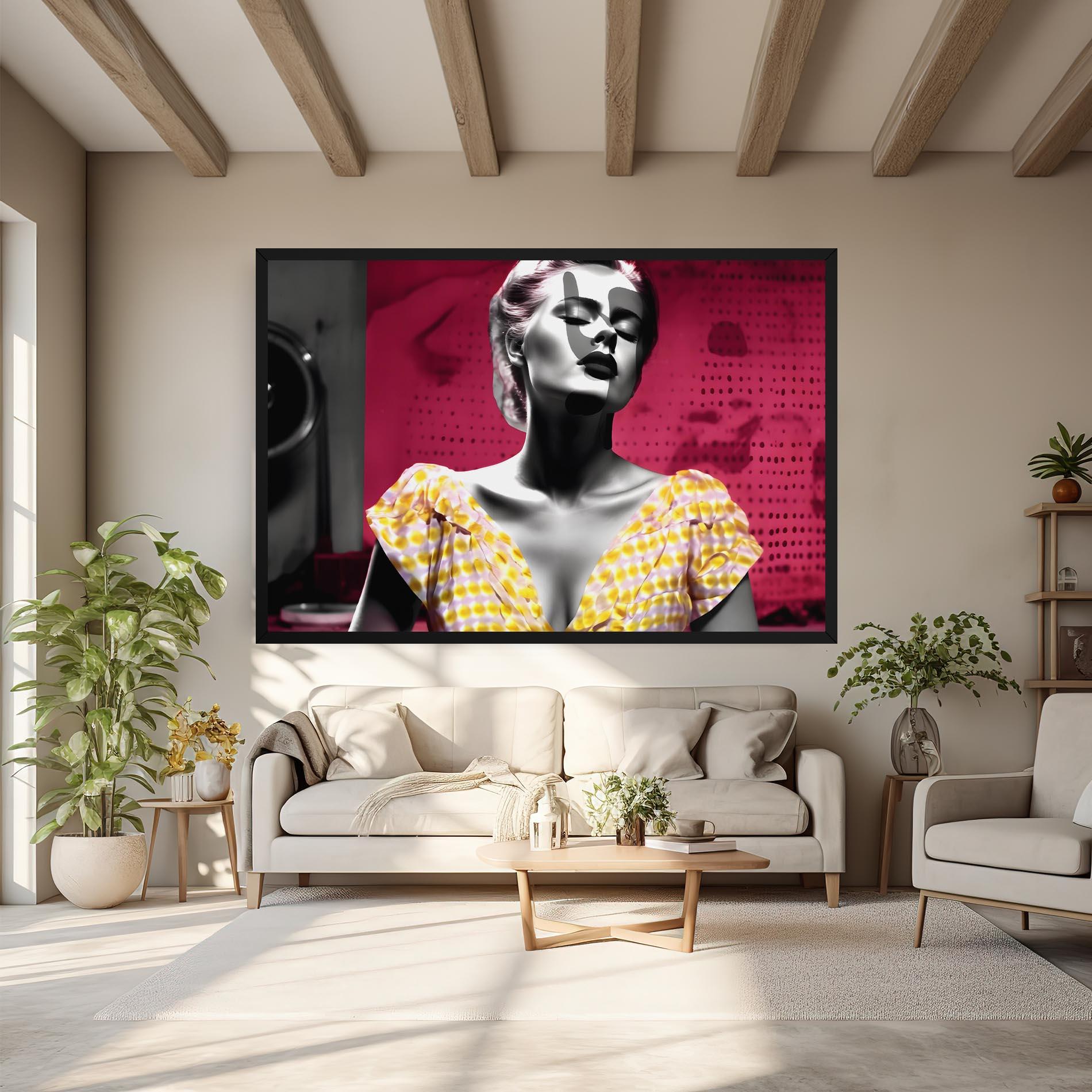 Leinwandbild Yellow Dress On Pink mockup 6