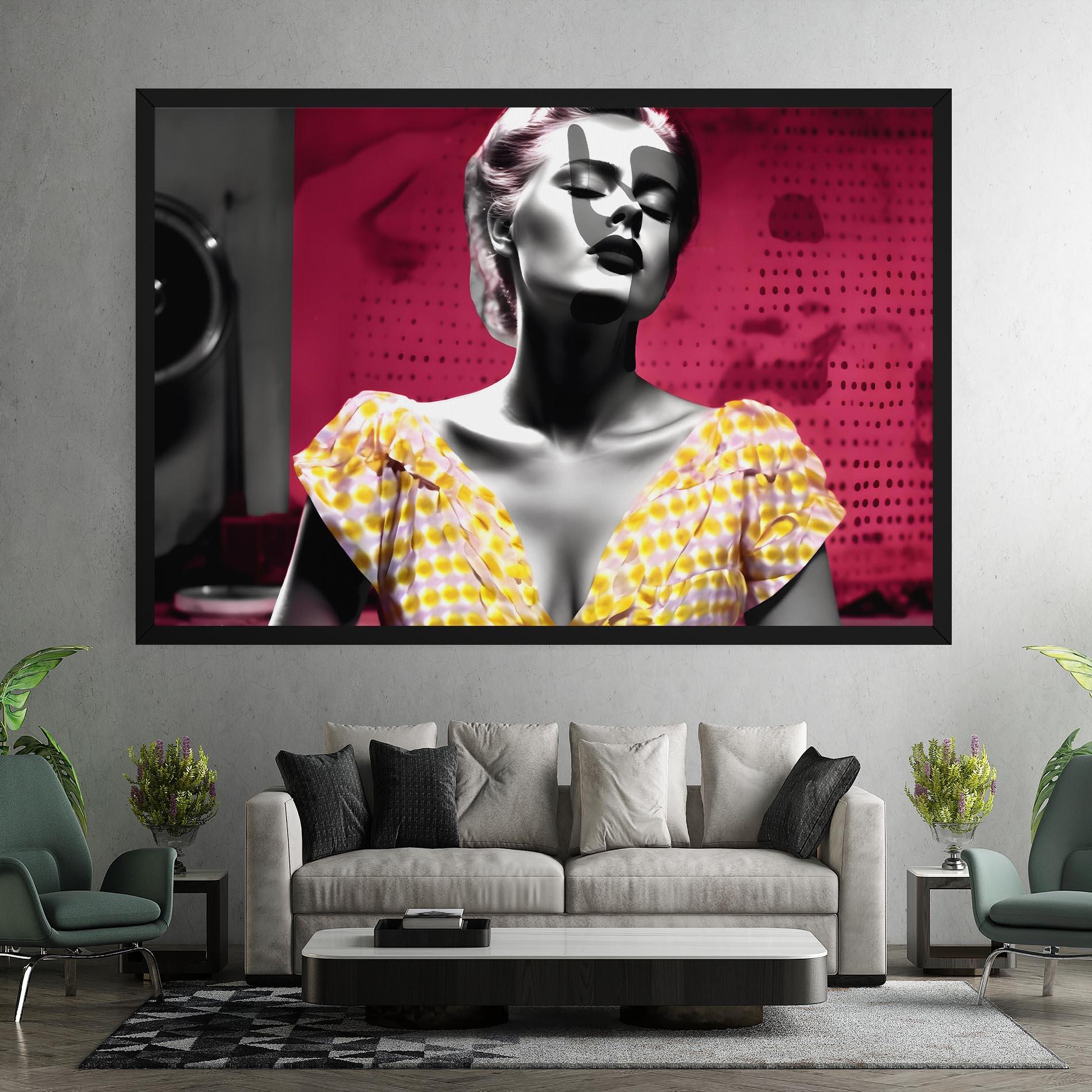 Leinwandbild Yellow Dress On Pink mockup 7