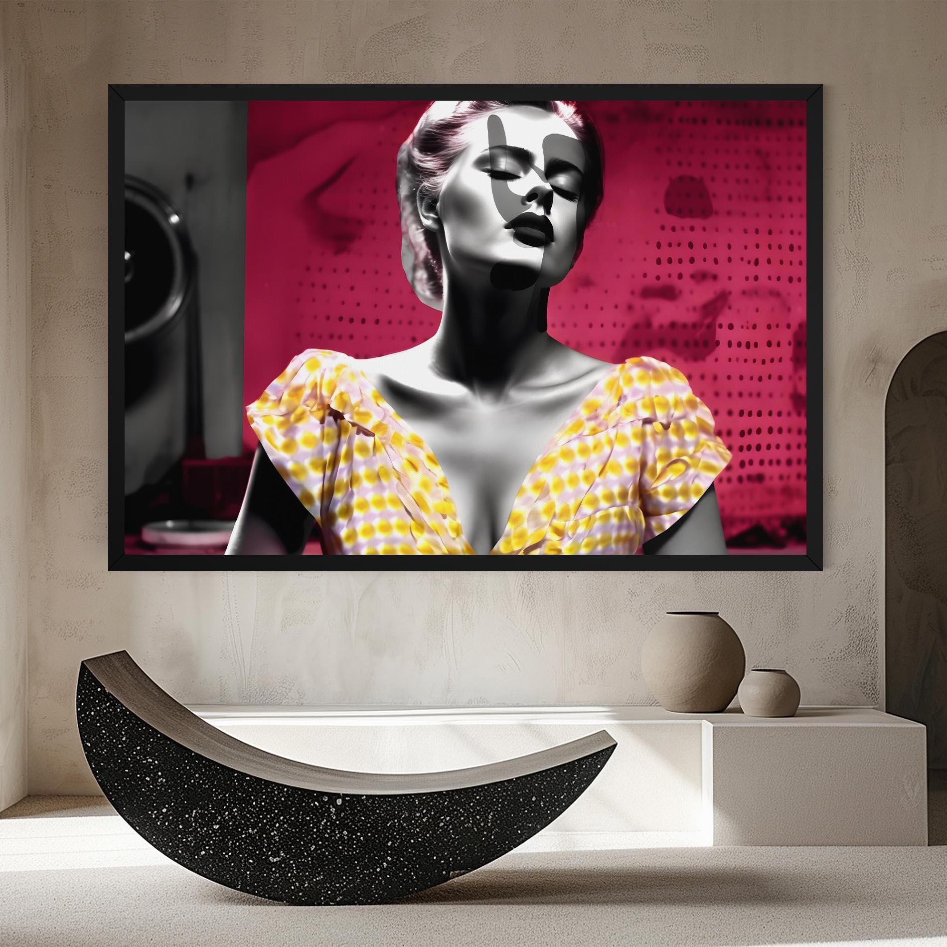 Leinwandbild Yellow Dress On Pink mockup 8