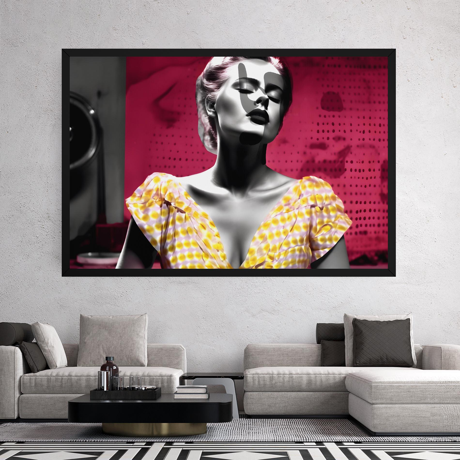 Leinwandbild Yellow Dress On Pink mockup 2