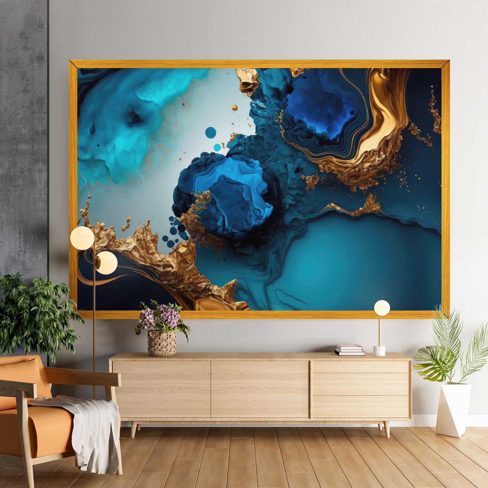 Leinwandbild Blue Gold Wave mockup 9