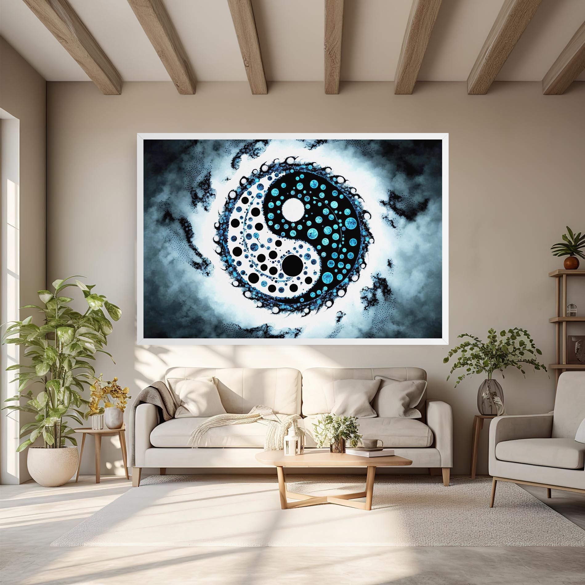 Leinwandbild Blue White Yinyang mockup 6