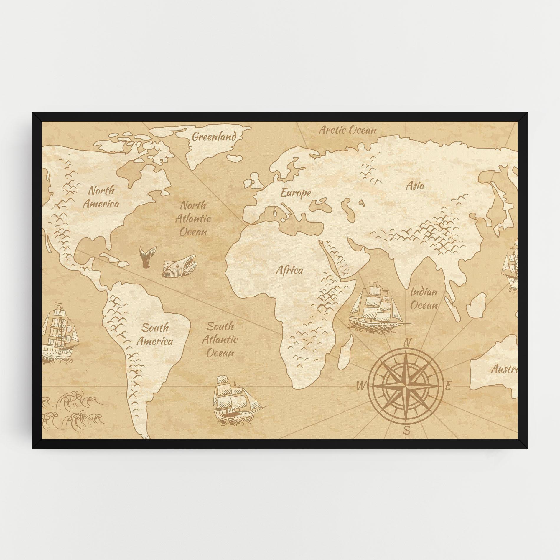 Leinwandbild Old Continents Map mockup 0