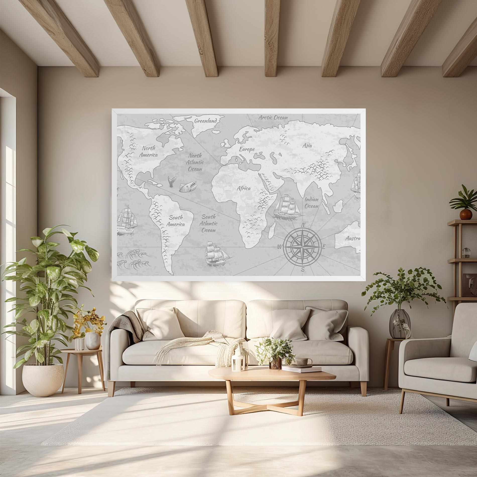 Leinwandbild Grey Old Map mockup 6