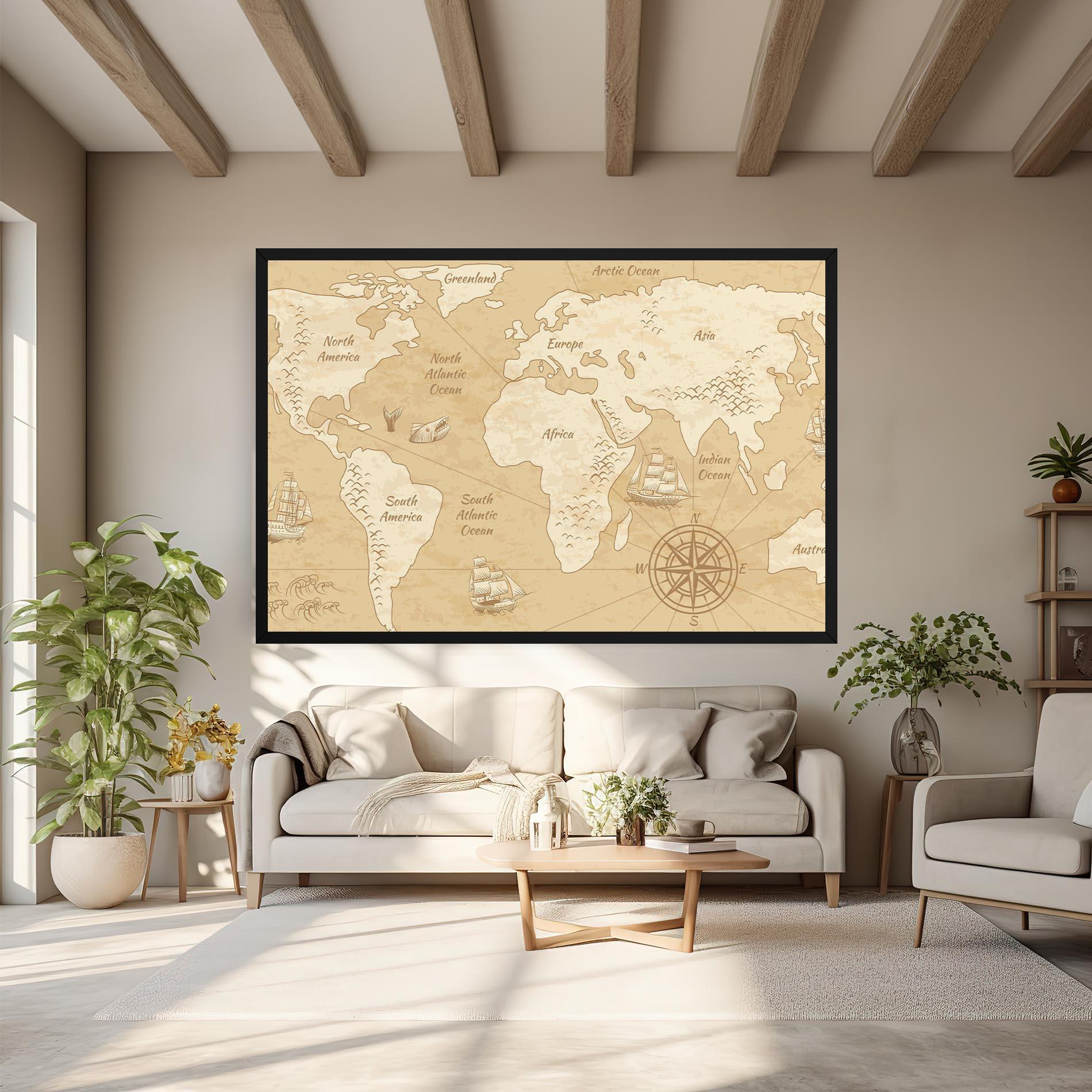 Leinwandbild Old Continents Map mockup 6