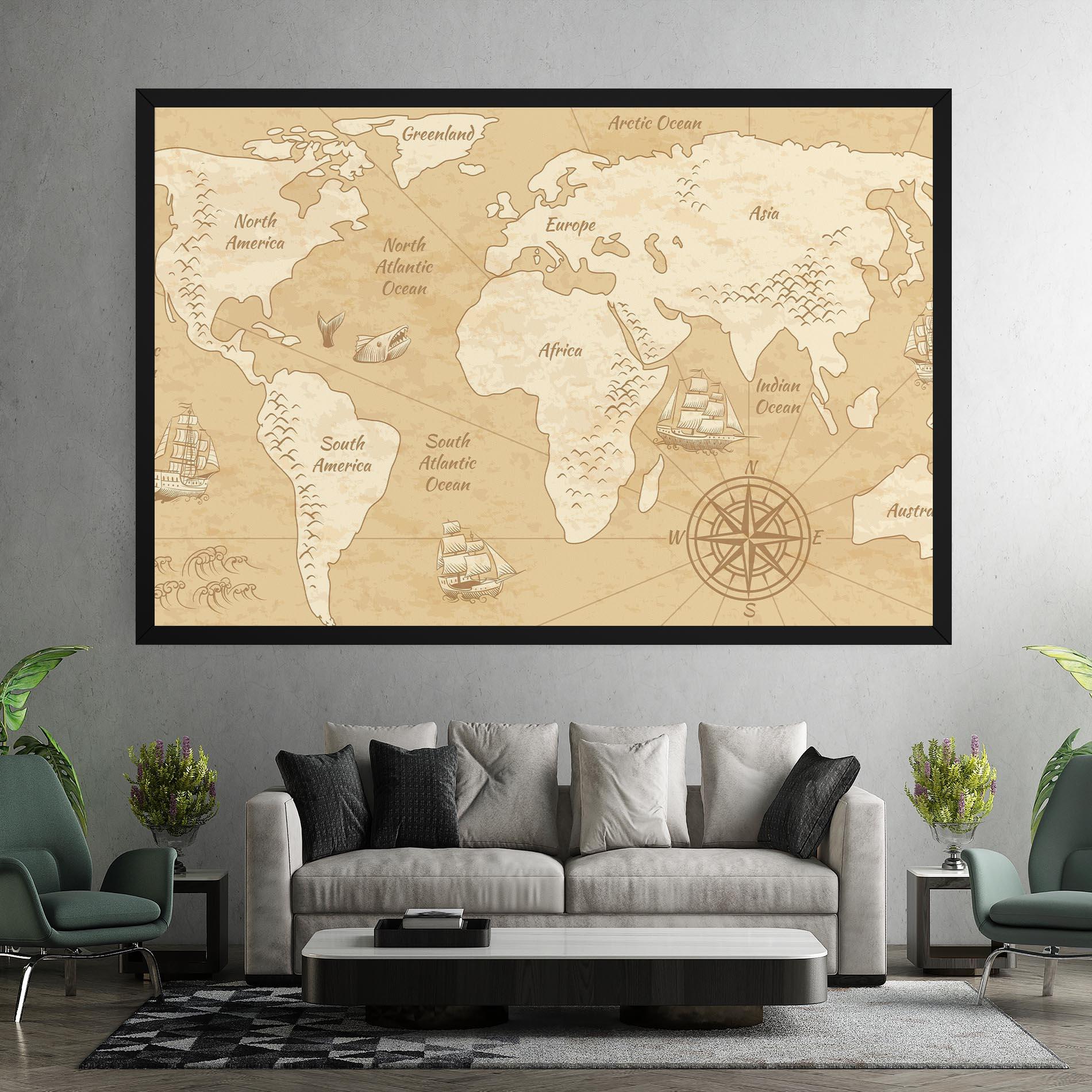 Leinwandbild Old Continents Map mockup 7