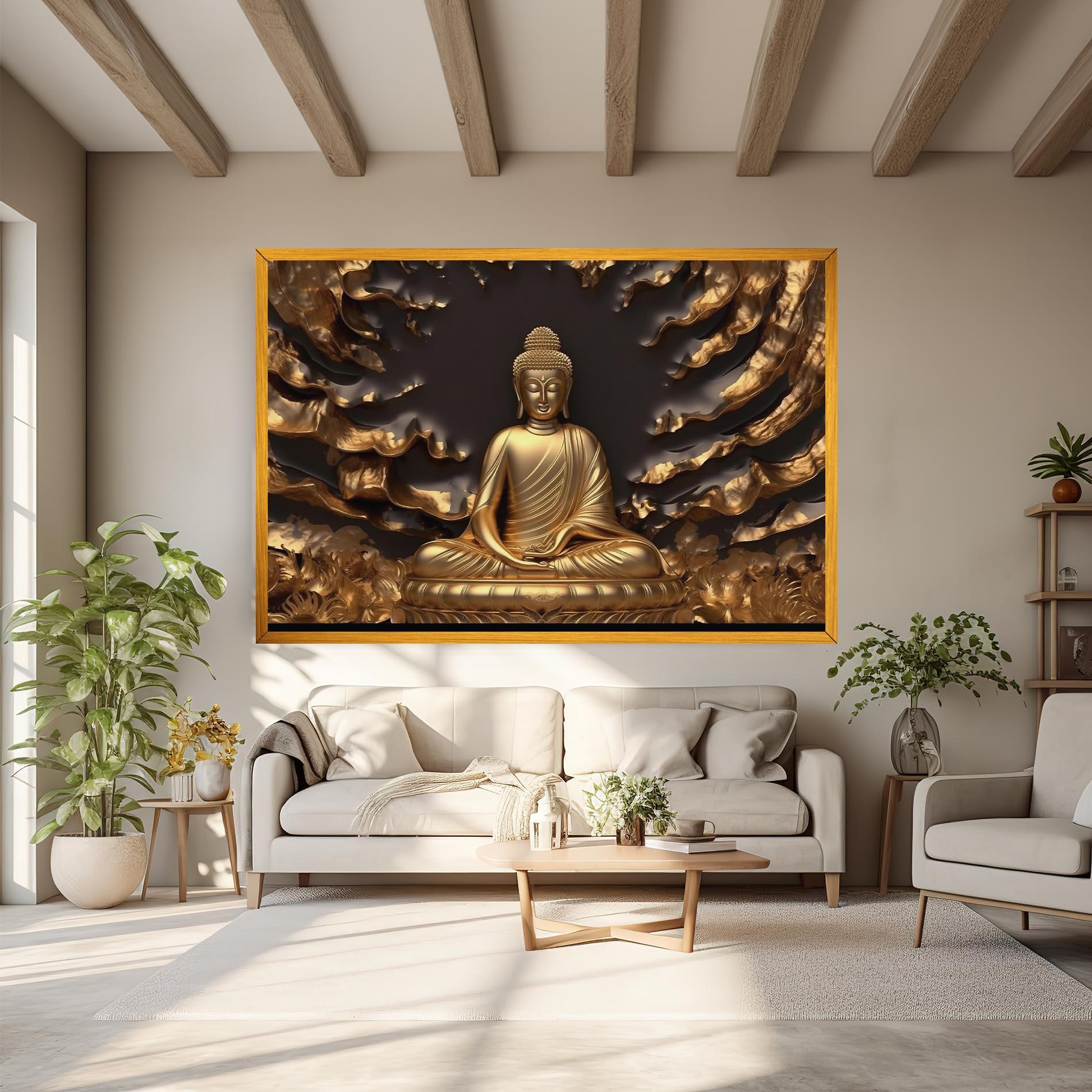 Leinwandbild Gold 3d Buddha mockup 6