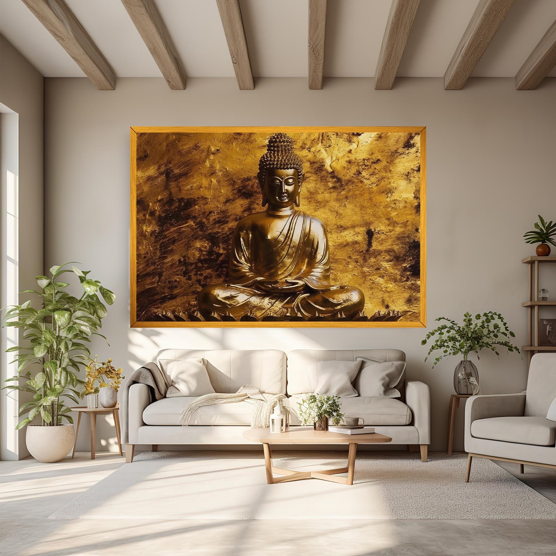 Leinwandbild Statue Gold Buddha mockup 6