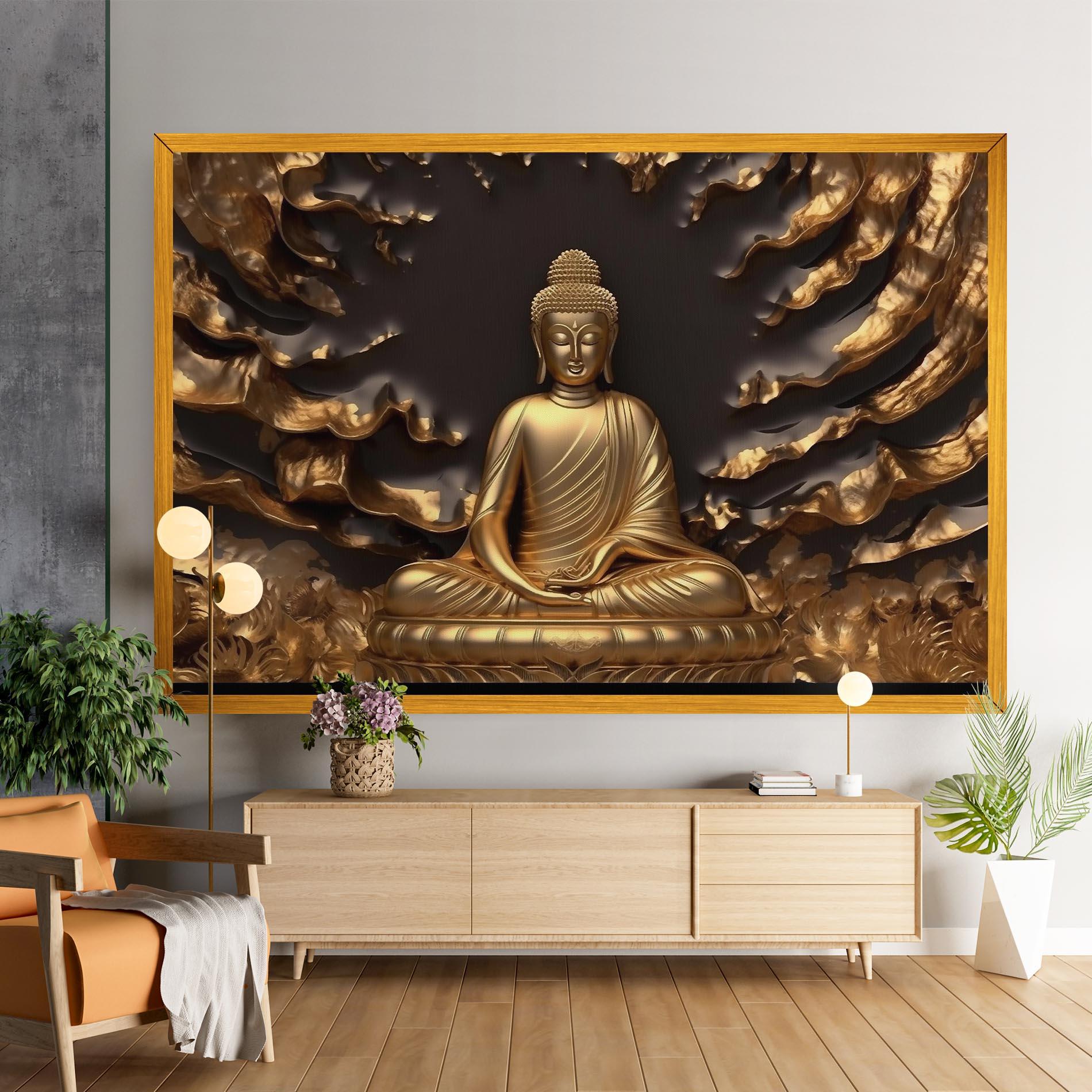 Leinwandbild Gold 3d Buddha mockup 9