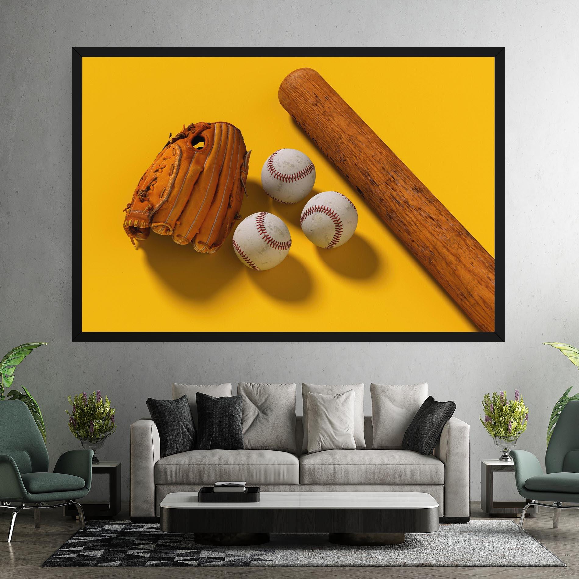 Leinwandbild Baseball Set On Yellow mockup 7