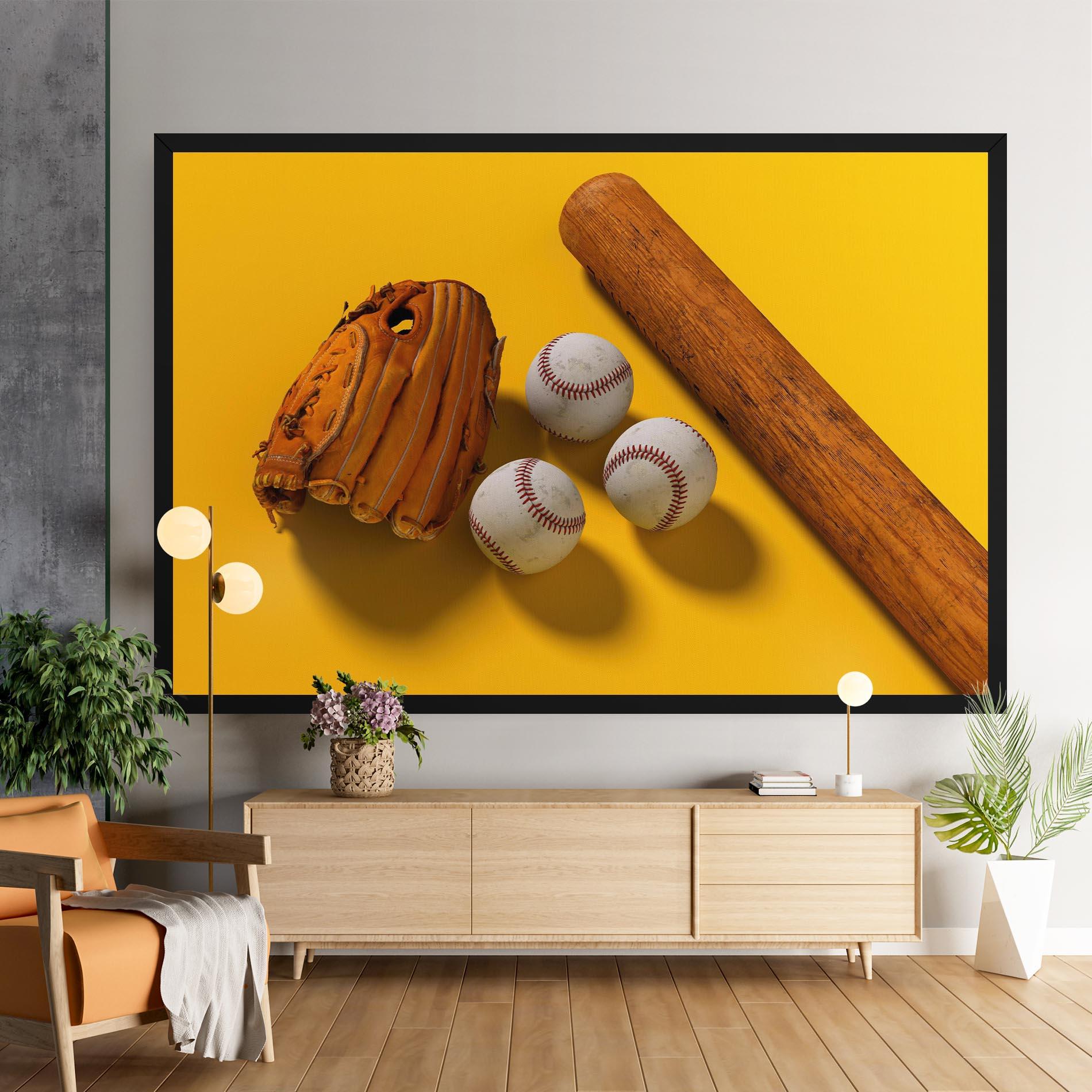 Leinwandbild Baseball Set On Yellow mockup 9