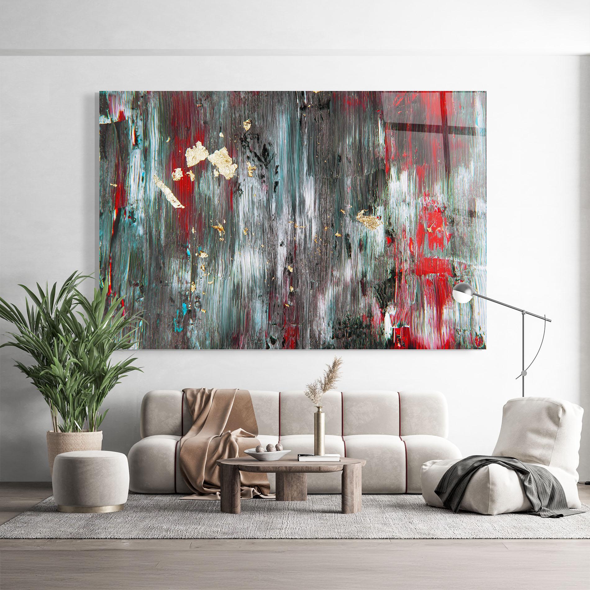 Glasbild Grey With Red Painting mockup 9
