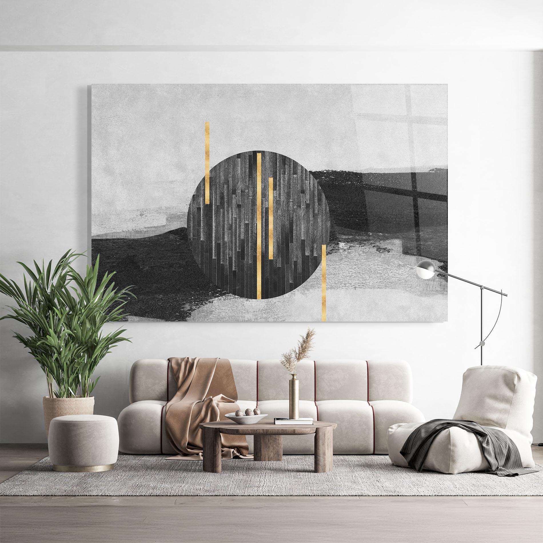 Glasbild Modern Circle With Gold mockup 9
