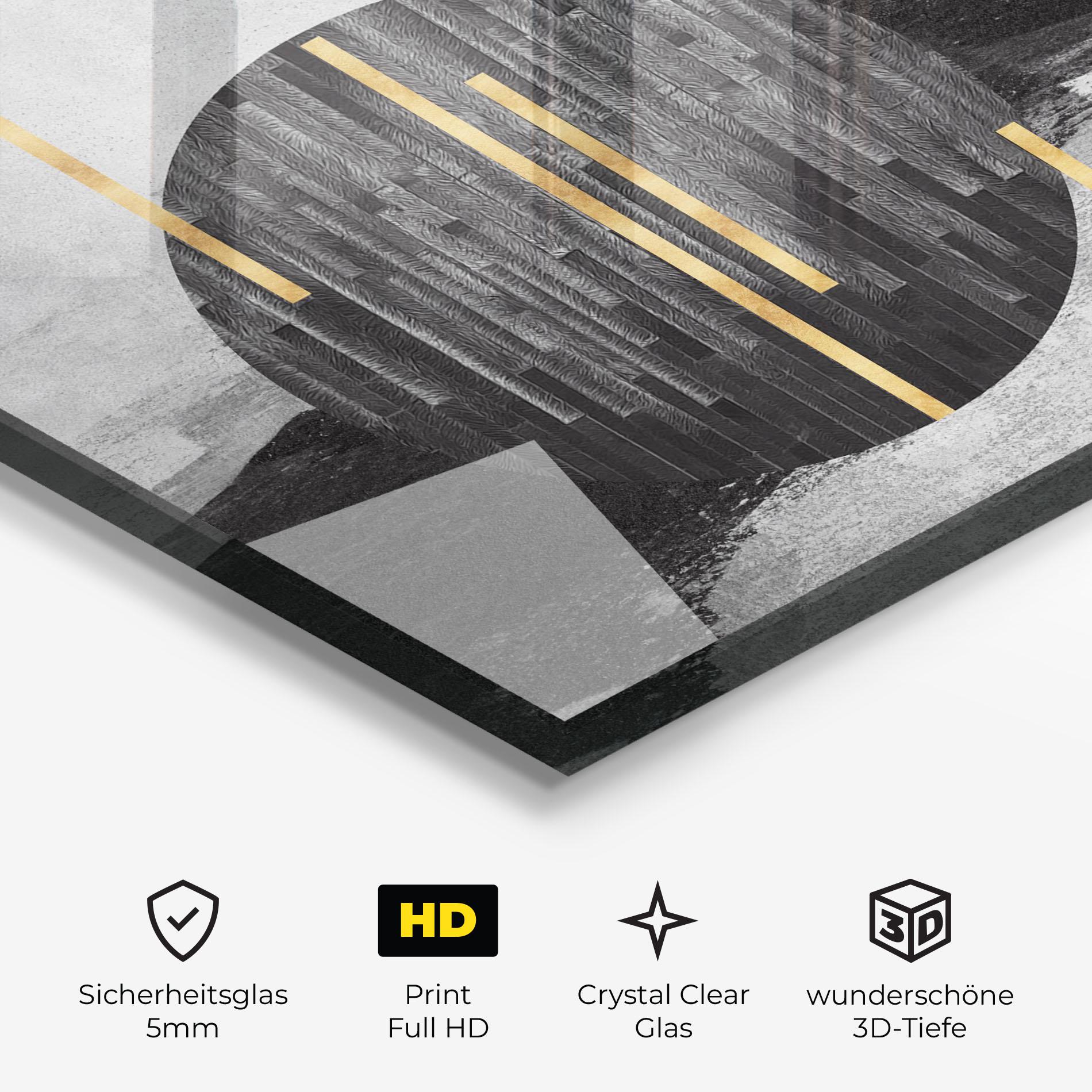 Glasbild Modern Circle With Gold mockup 3