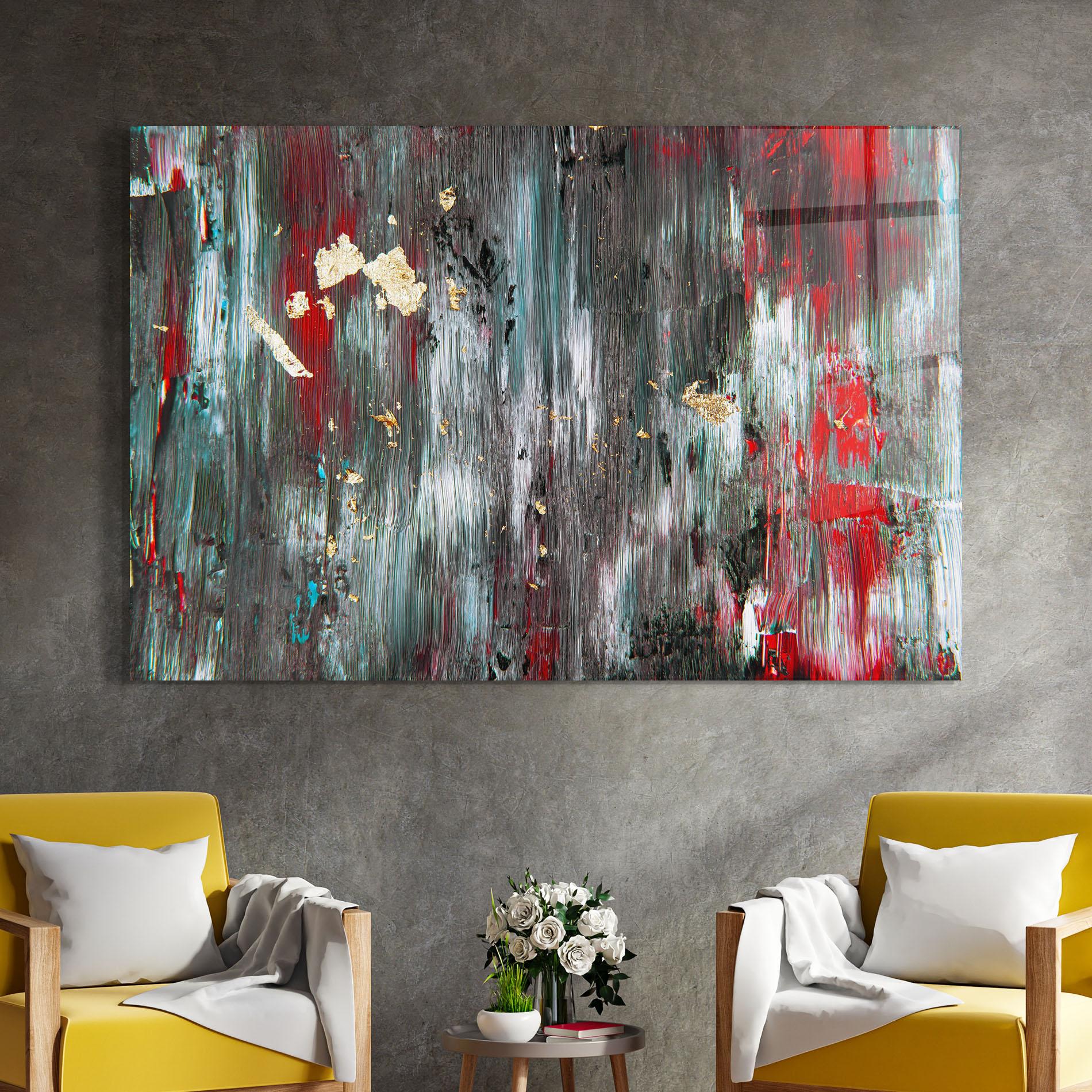 Glasbild Grey With Red Painting mockup 4