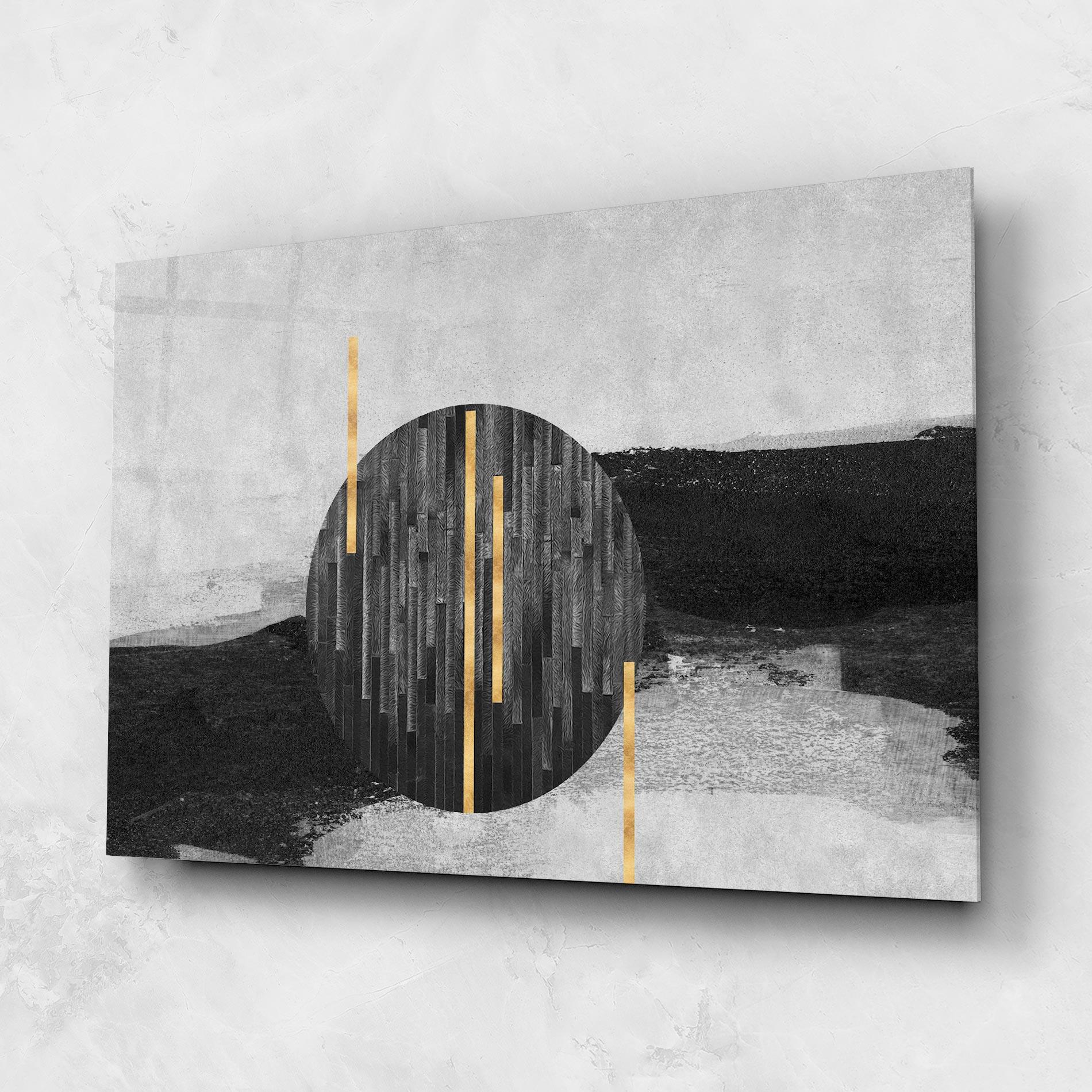 Glasbild Modern Circle With Gold mockup 1