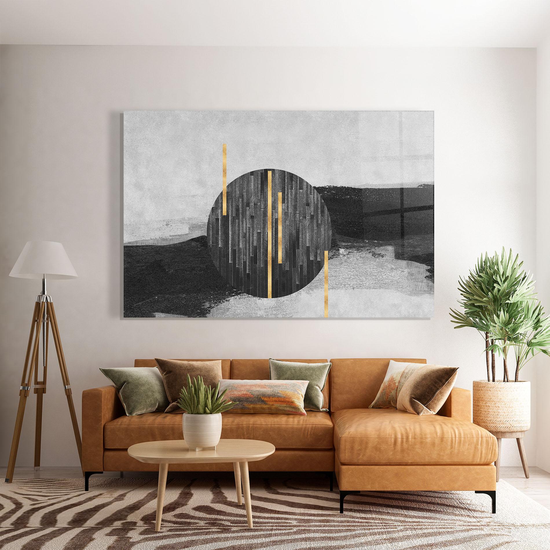 Glasbild Modern Circle With Gold mockup 7