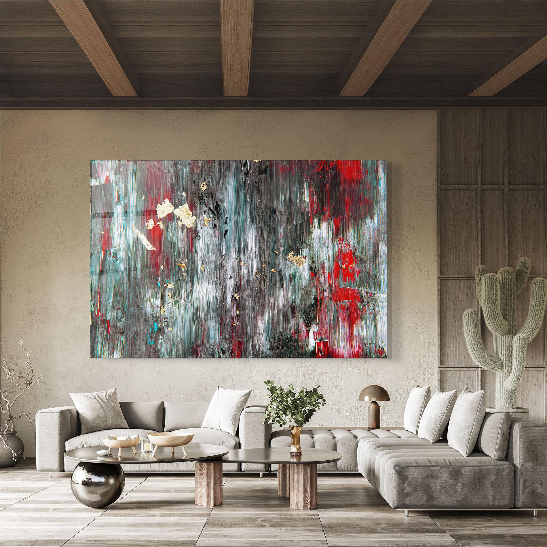 Glasbild Grey With Red Painting mockup 8