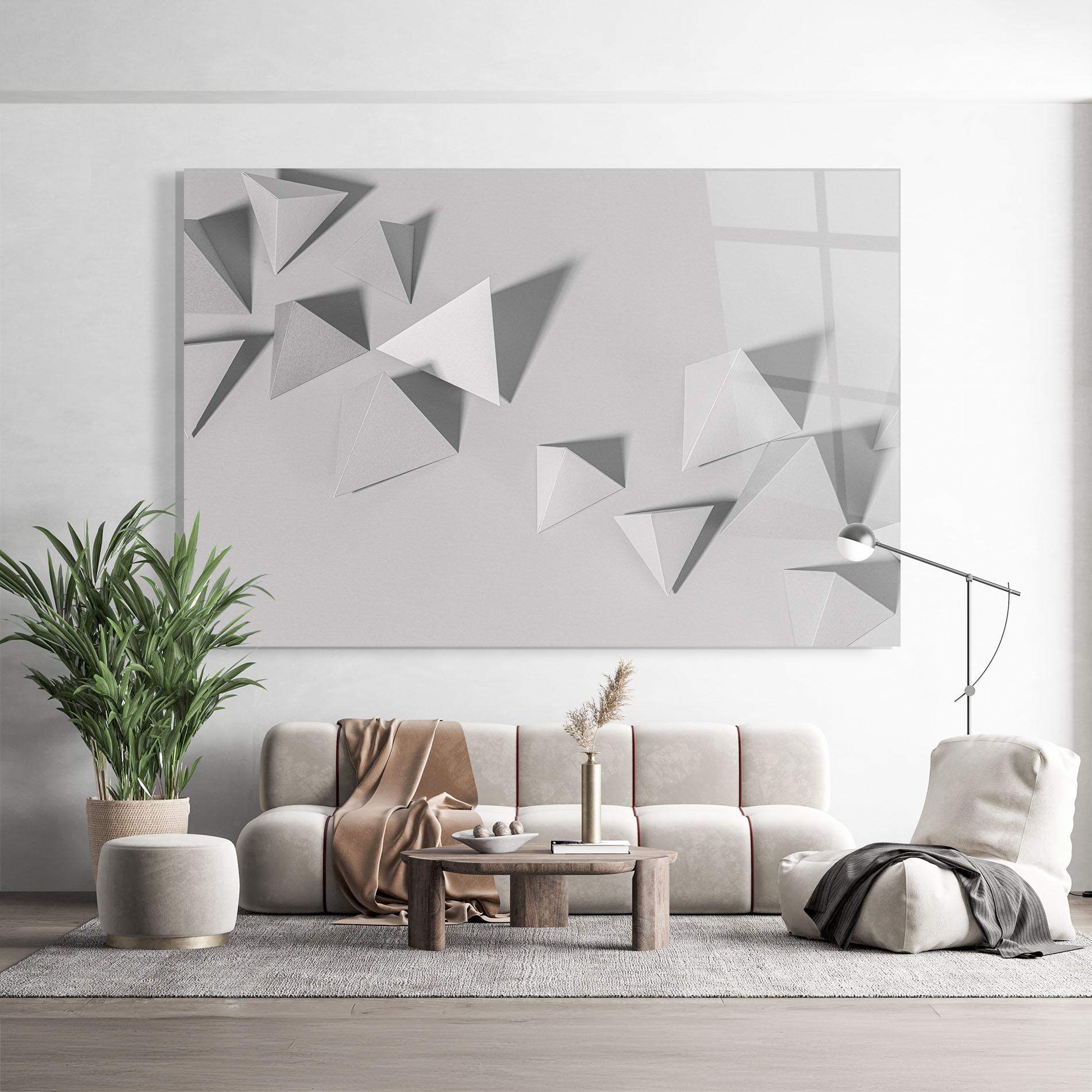 Glasbild 3d White Triangle mockup 9