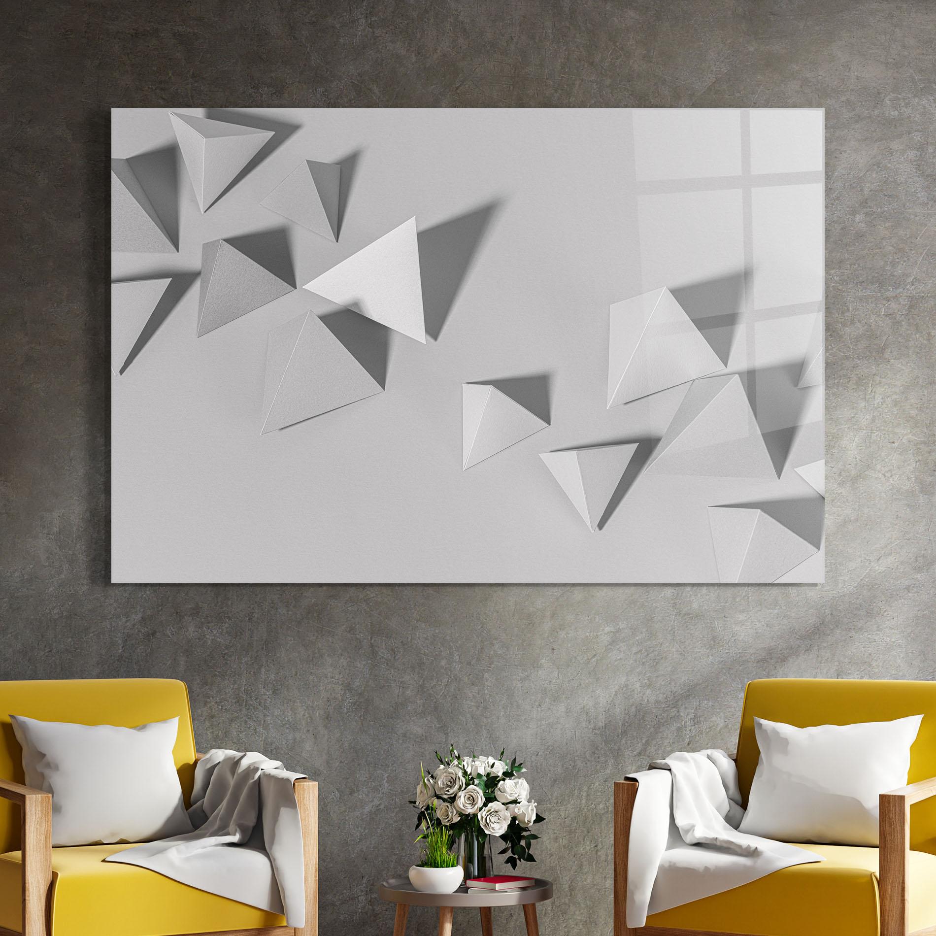 Glasbild 3d White Triangle mockup 4