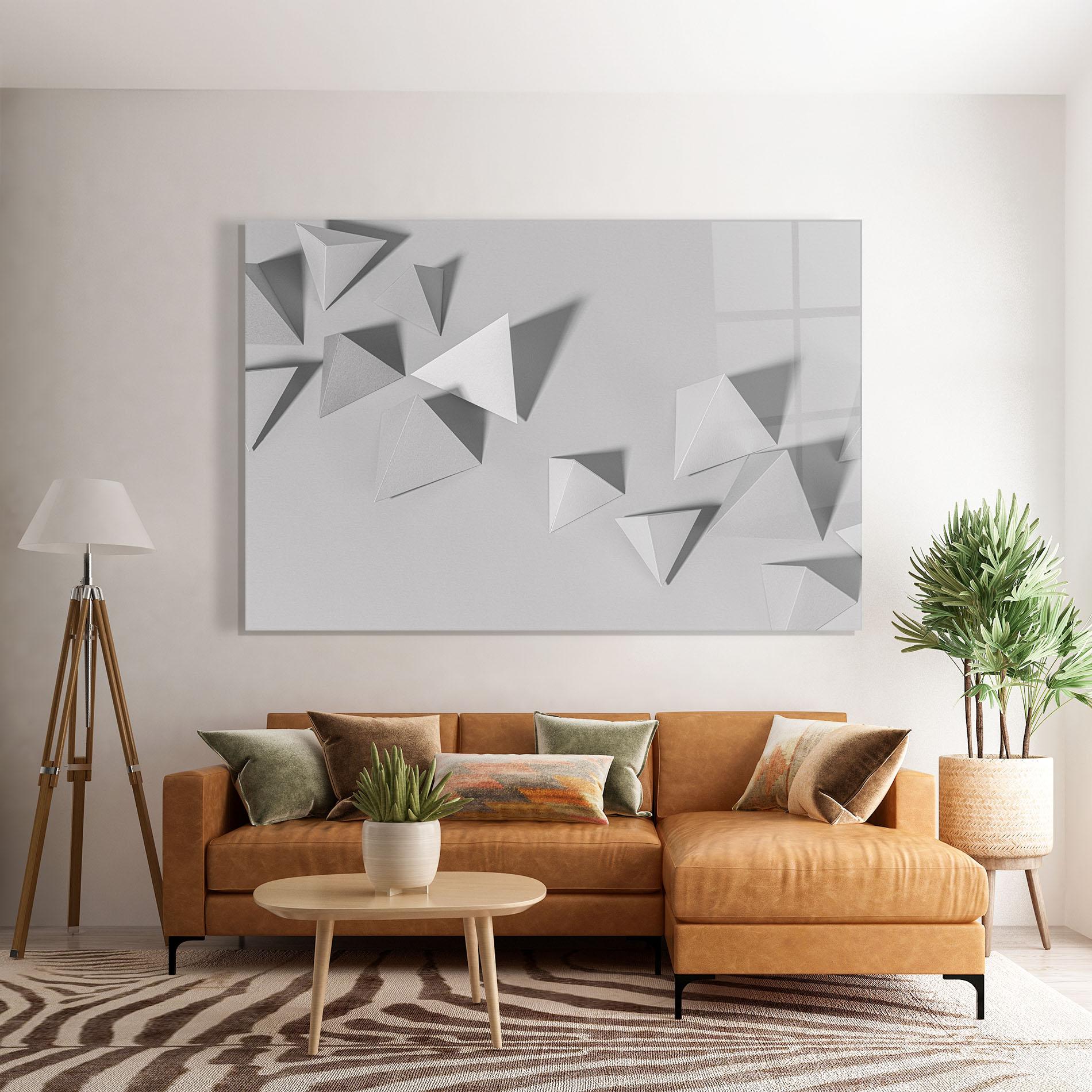 Glasbild 3d White Triangle mockup 7