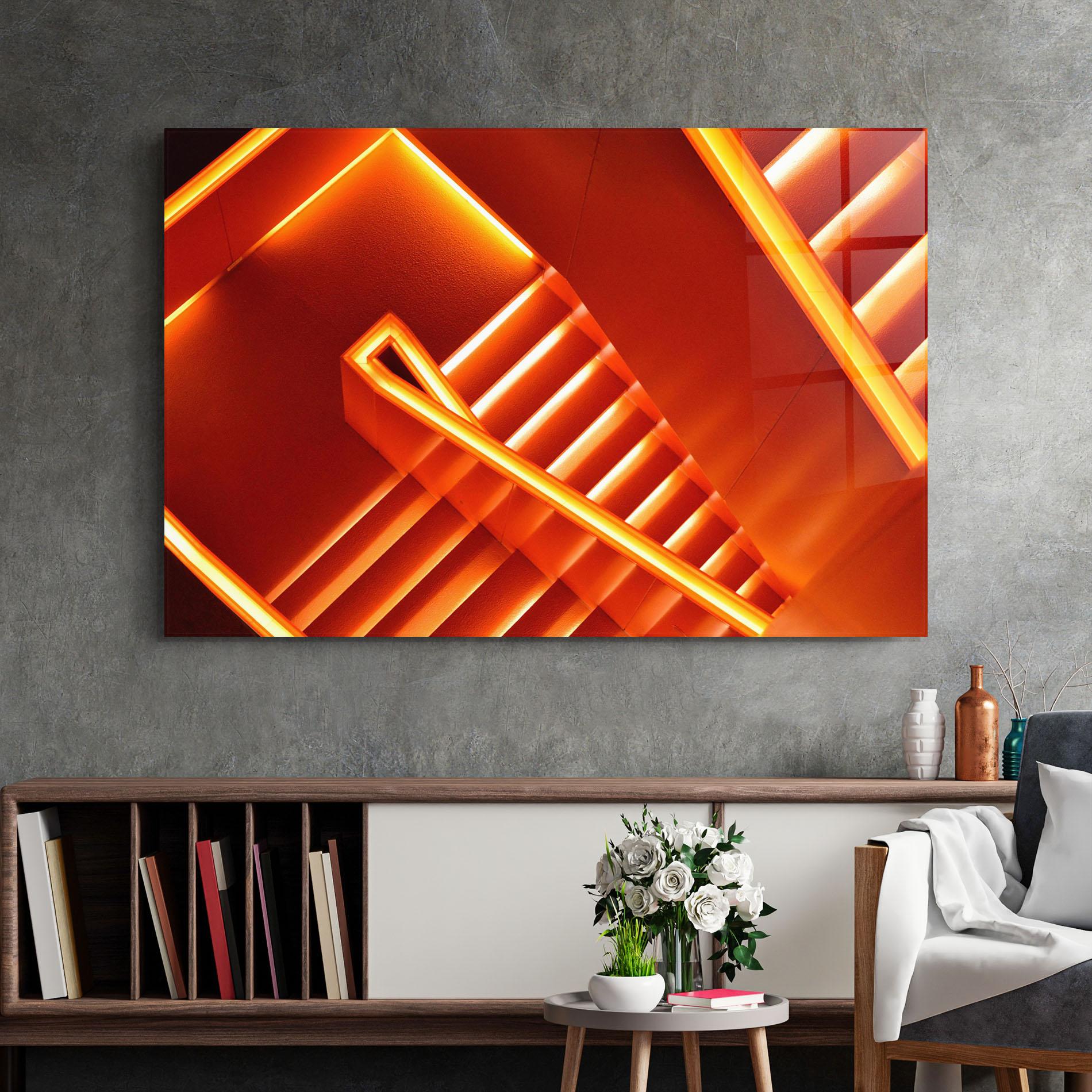 Glasbild Orange Stairs mockup 2