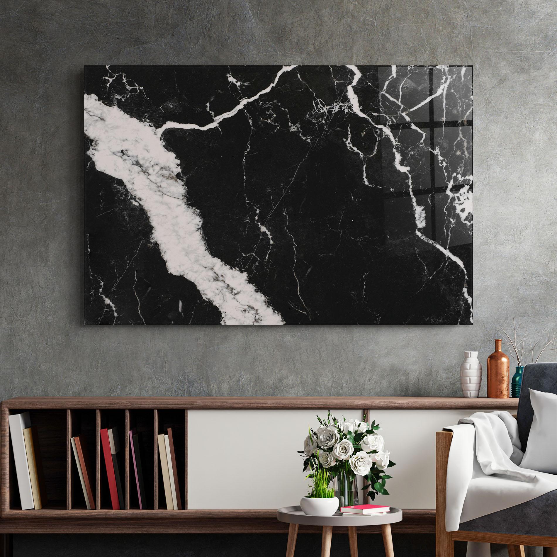 Glasbild Black Marble Light Grey mockup 2