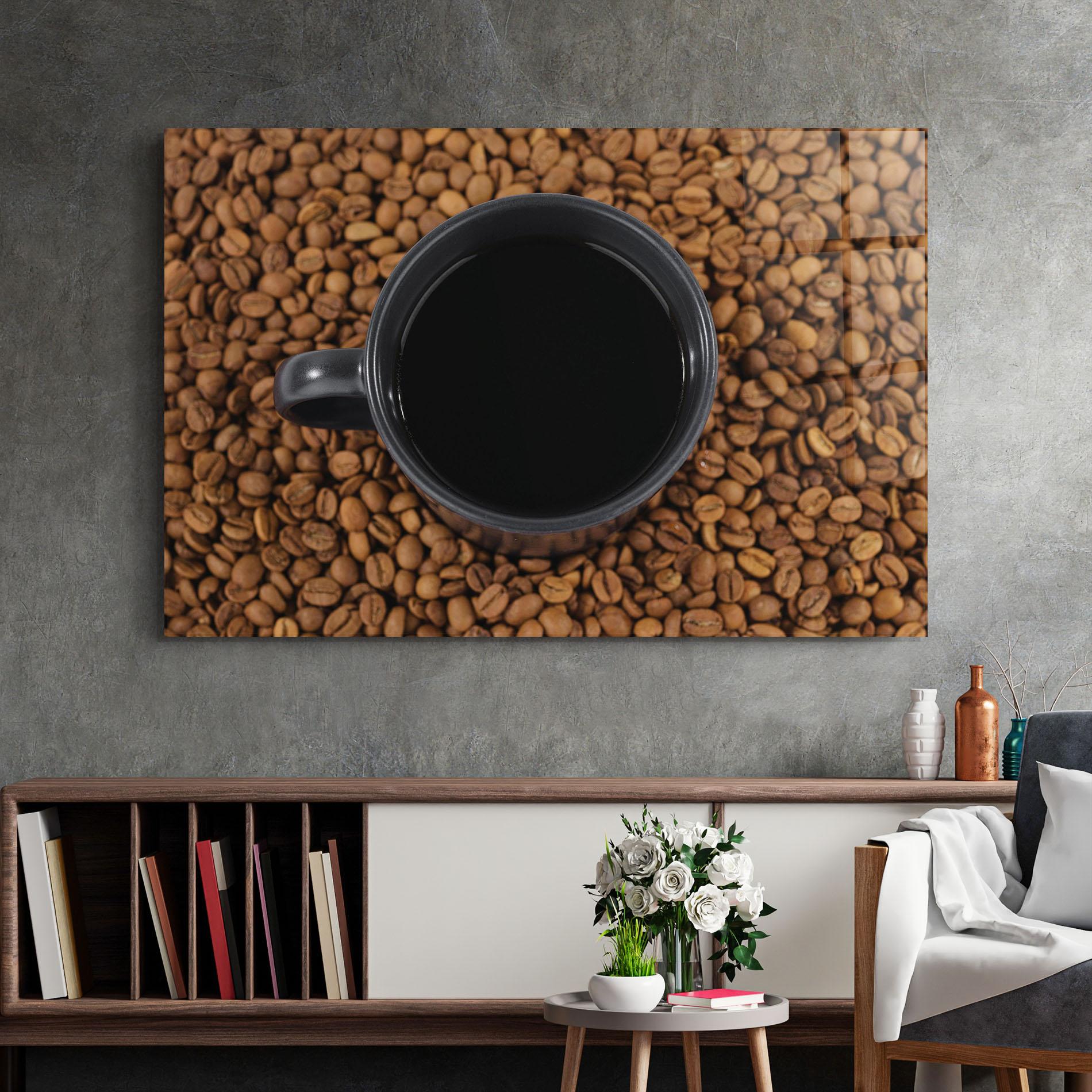 Glasbild Black Cup Of Coffee mockup 2