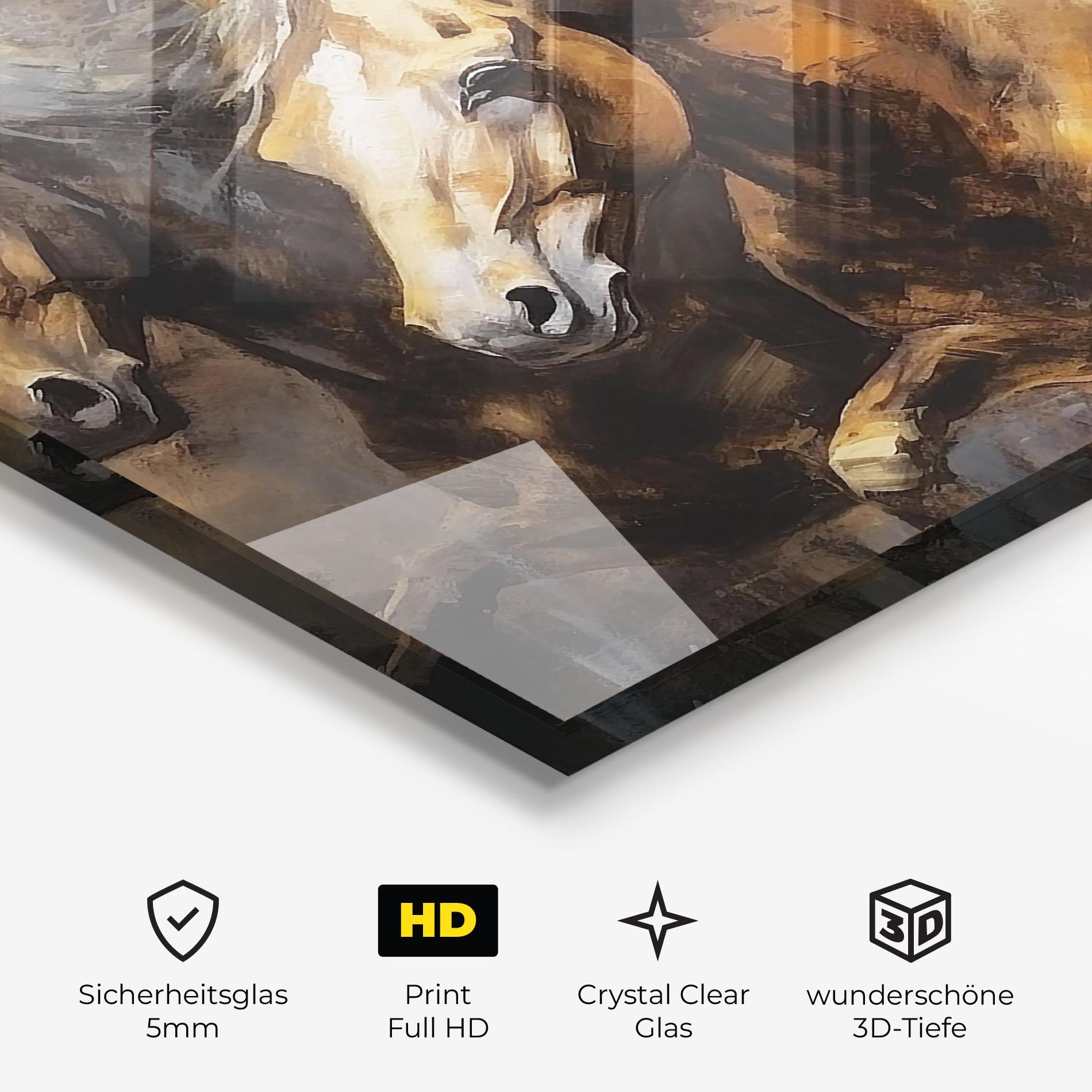 Glasbild Brown Horses Running mockup 3