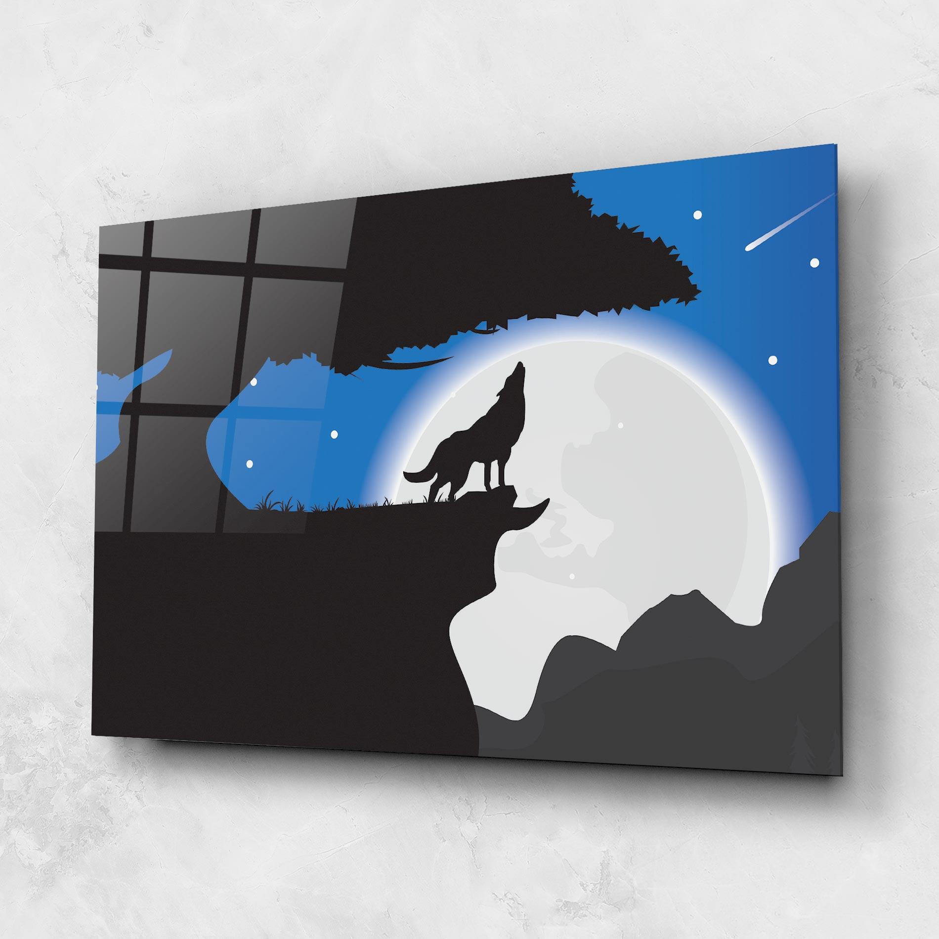 Glasbild Blue Light Wolf mockup 1