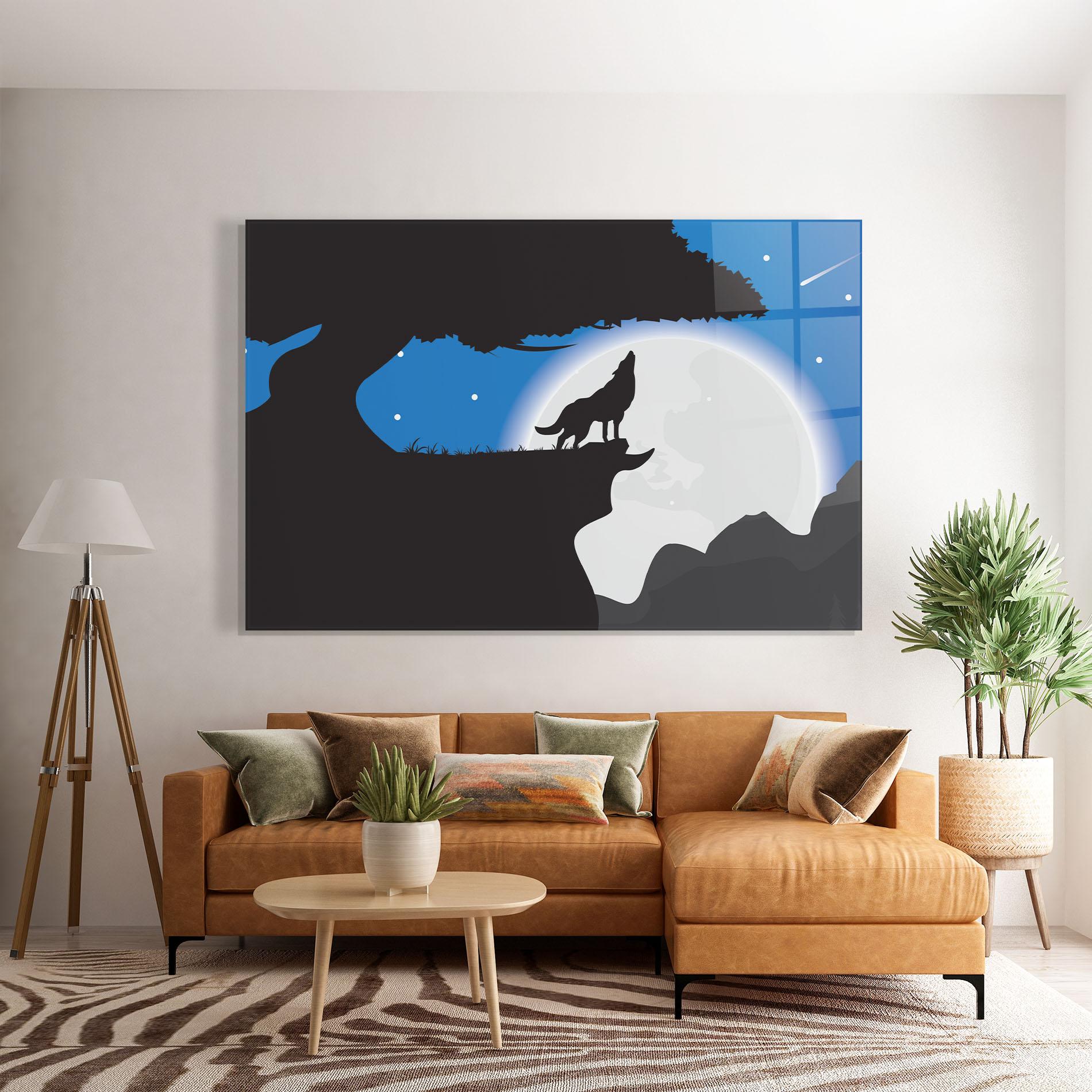 Glasbild Blue Light Wolf mockup 7