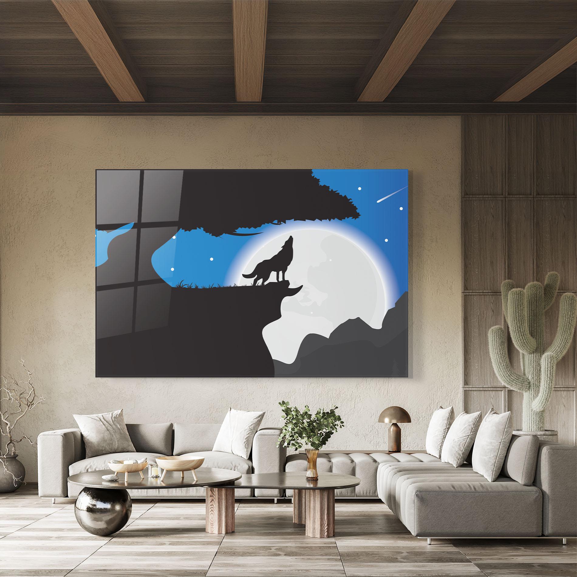 Glasbild Blue Light Wolf mockup 8
