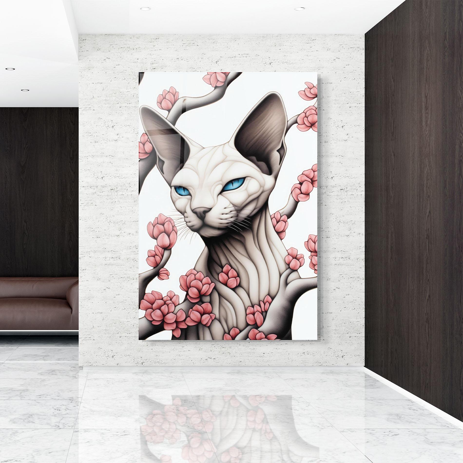 Glasbild Blue Eyes Cat Drawing mockup 9